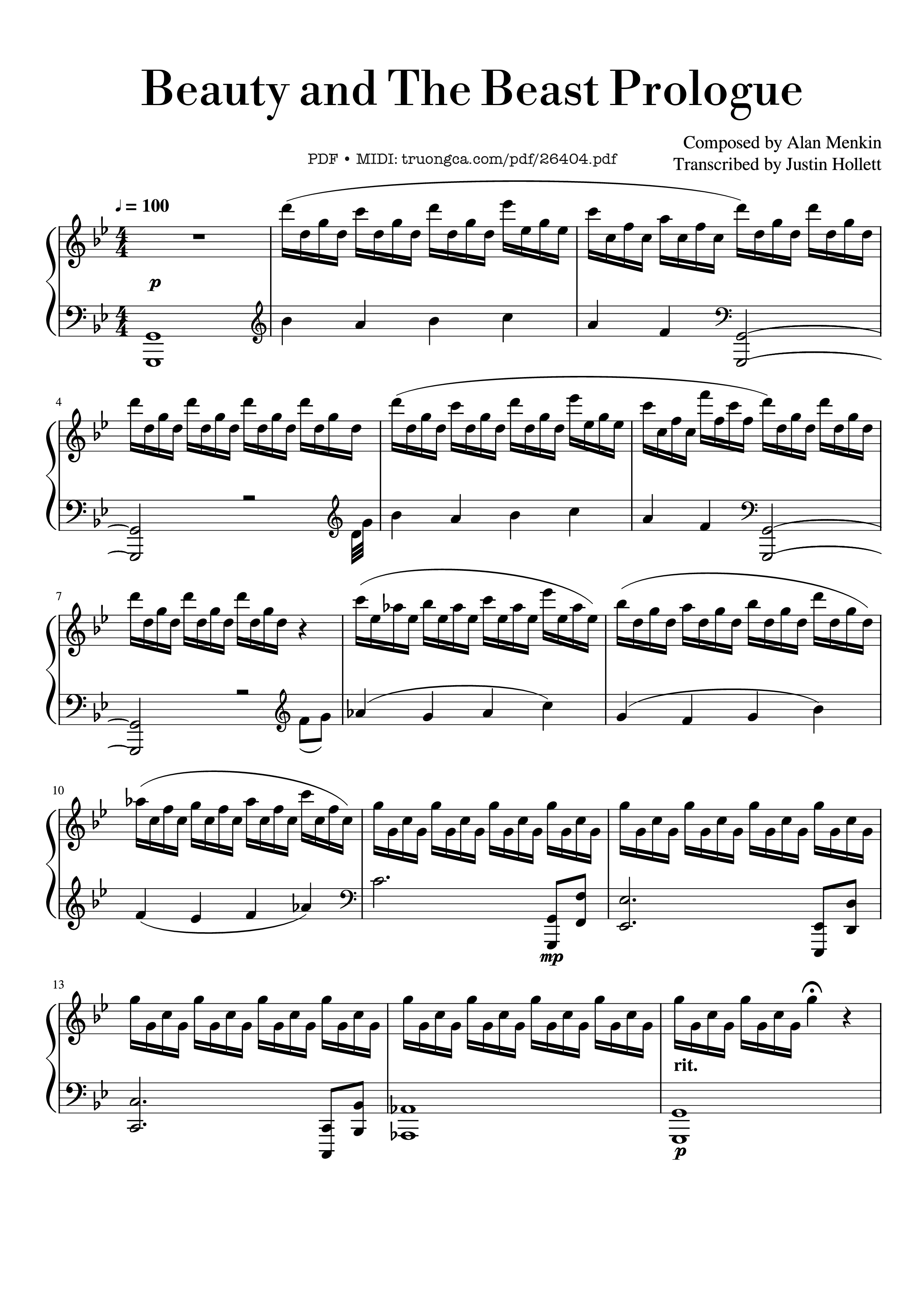 Sheet PDF of Beauty and The Beast Prologue Piano