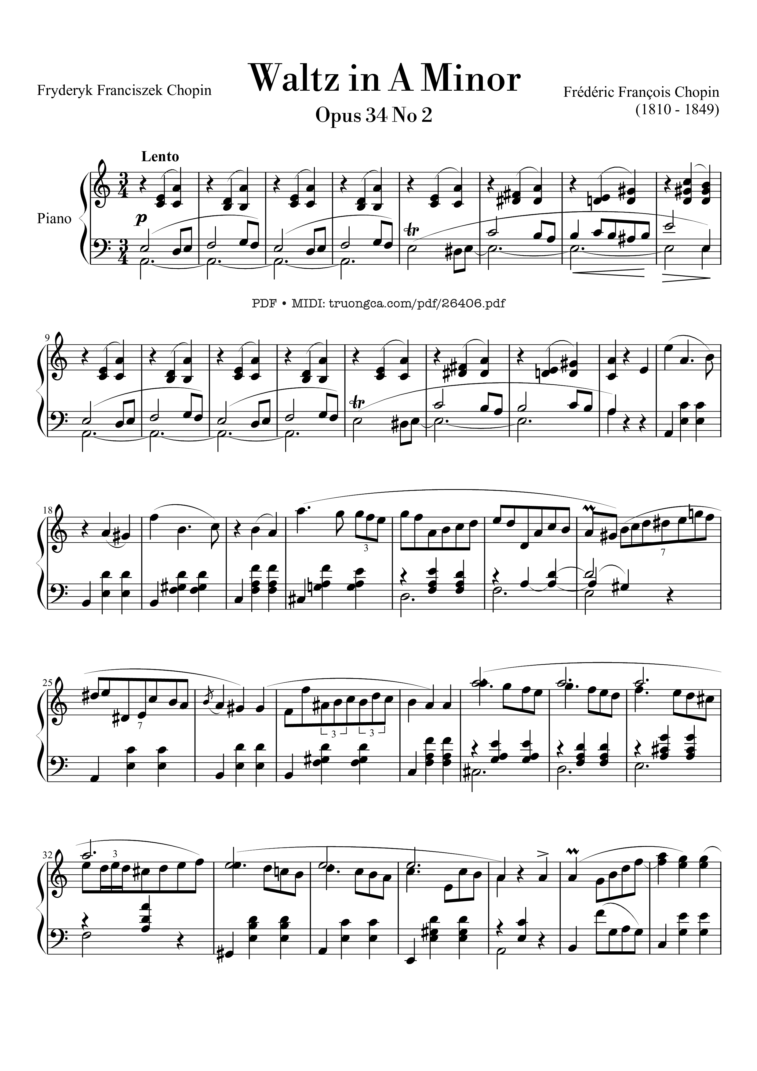 Page 1 of Sheet music PDF Waltz in A Minor, Opus 34 No 2 - Frédéric François Chopin