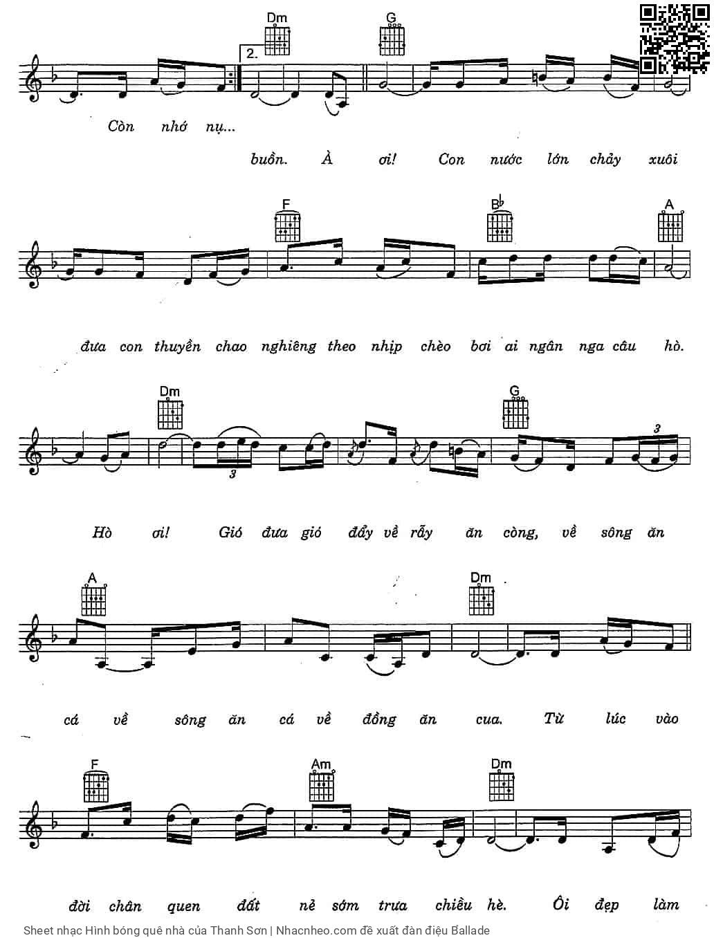 Page 2 of Sheet music PDF Hình bóng quê nhà - Thanh Sơn