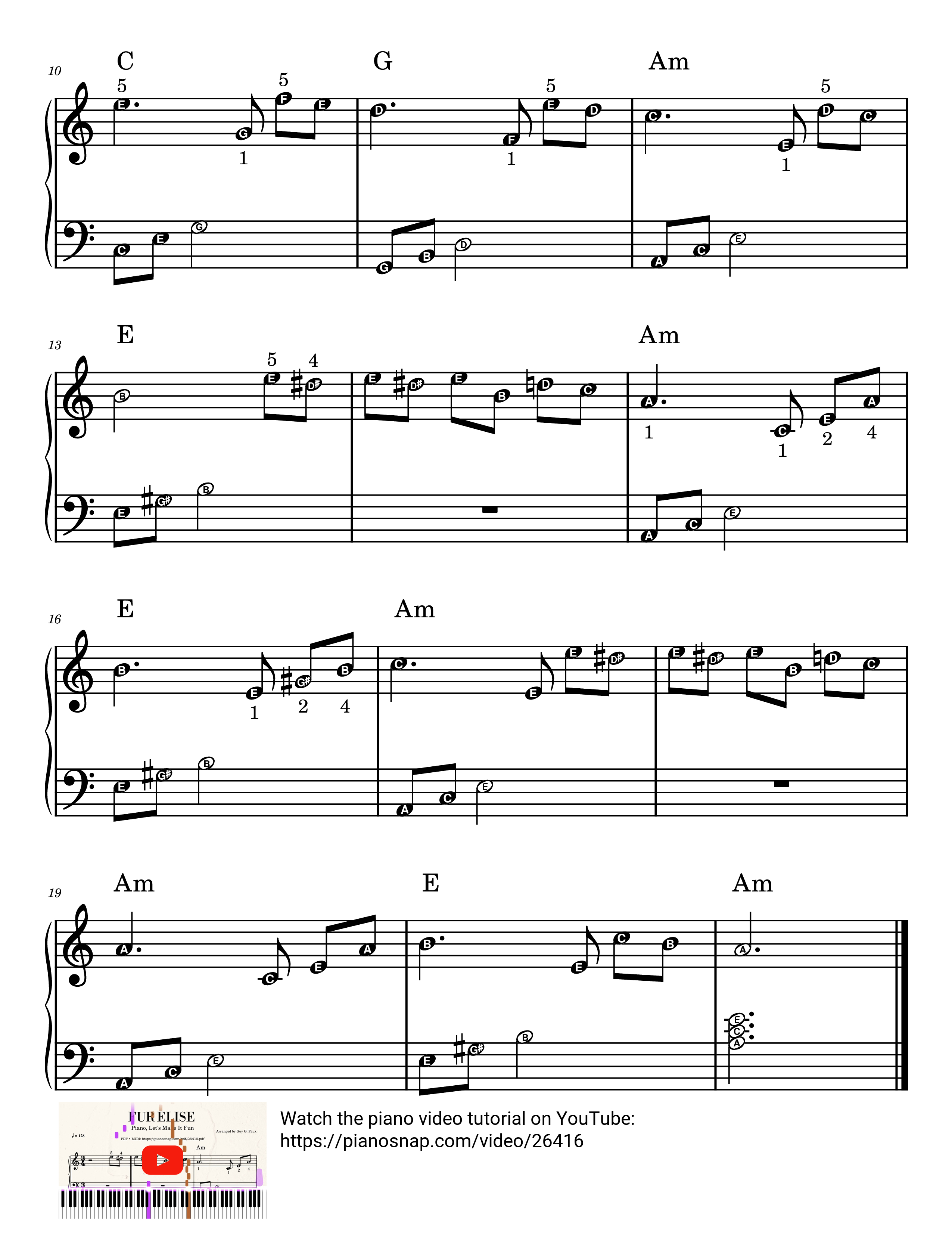 Page 2 of Sheet music PDF Piano Fur Elise Piano Easy For Kid (With note name) - Arranged by Guy G. Faux