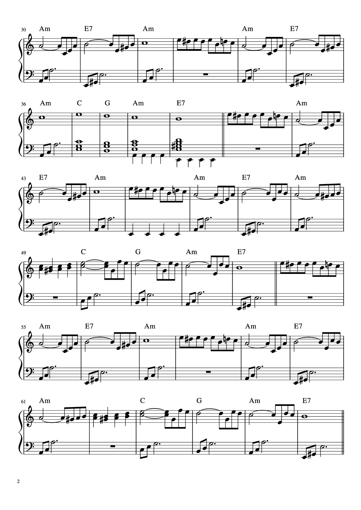 Page 2 of Sheet music PDF Piano Fur Elise Piano - Arranged by Esdras de Souza