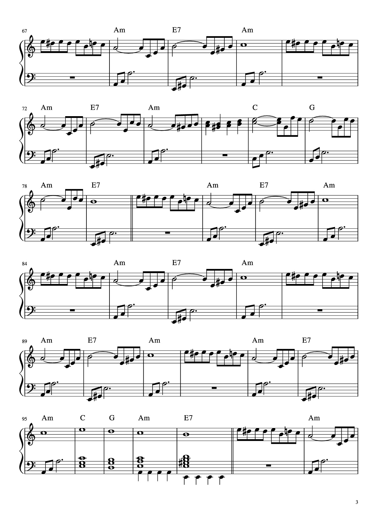 Page 3 of Sheet music PDF Piano Fur Elise Piano - Arranged by Esdras de Souza