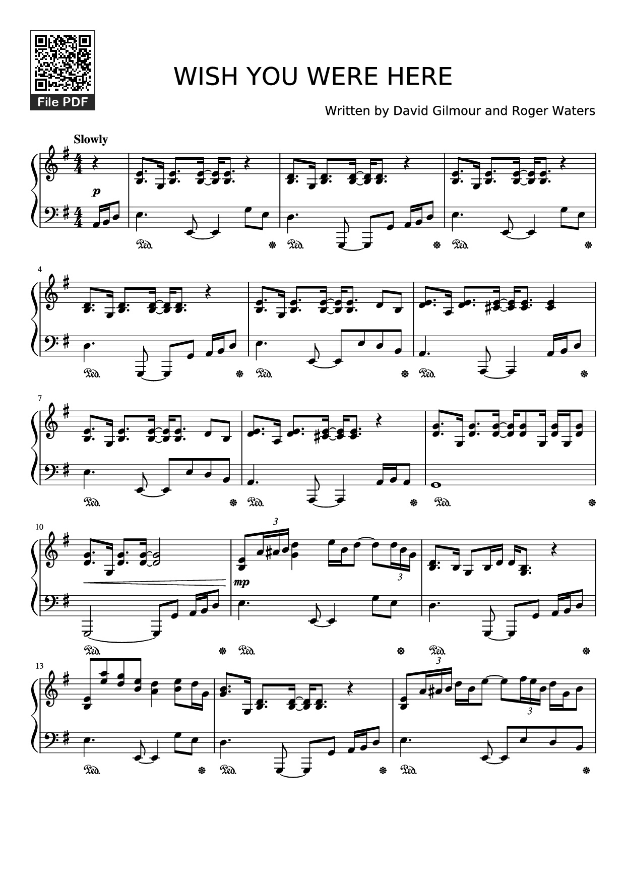 Sheet PDF of WISH YOU WERE HERE Piano