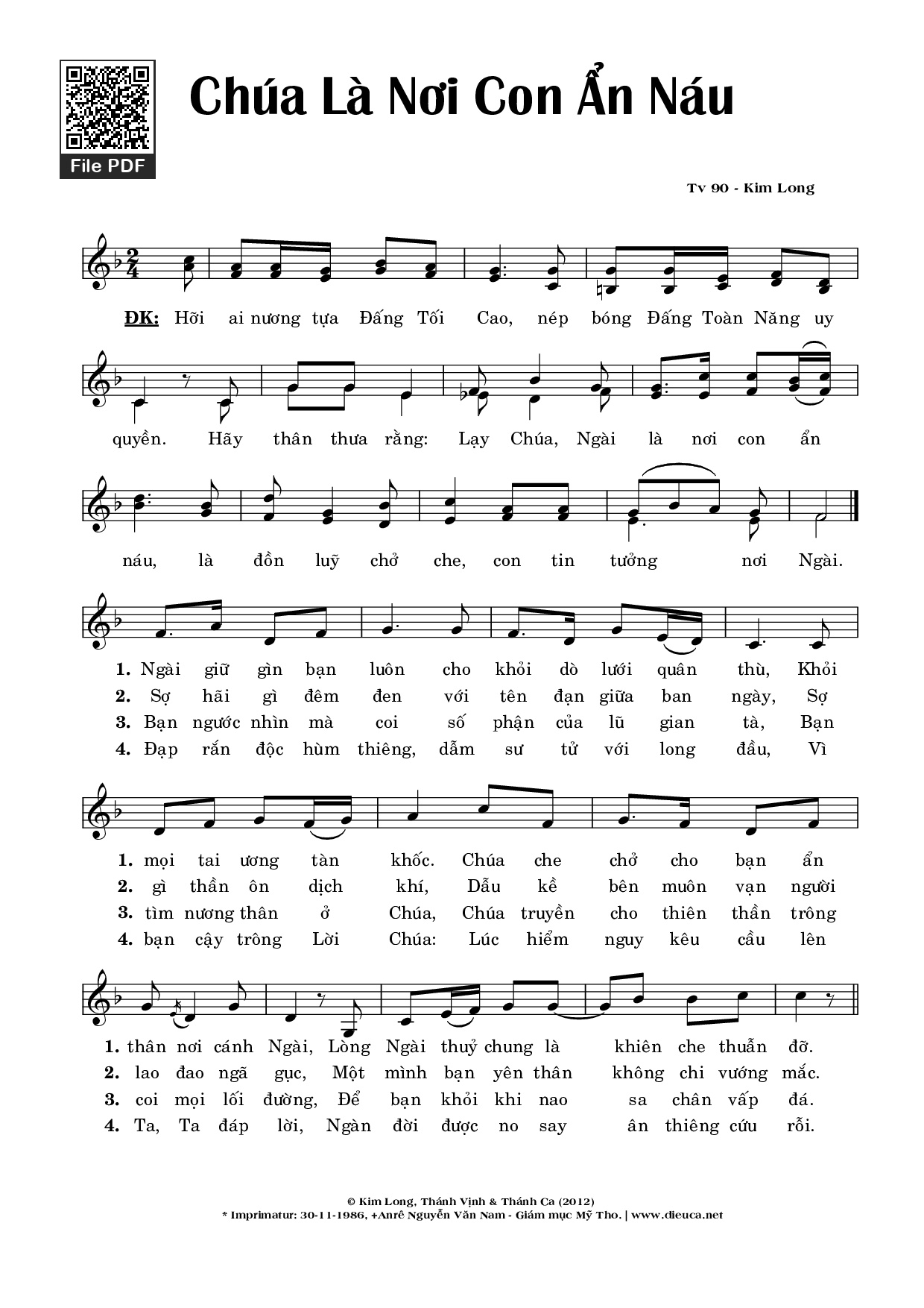 Page 1 of Sheet music PDF Thánh Vịnh 90, Chúa Là Nơi Con Ẩn Náu - Kim Long