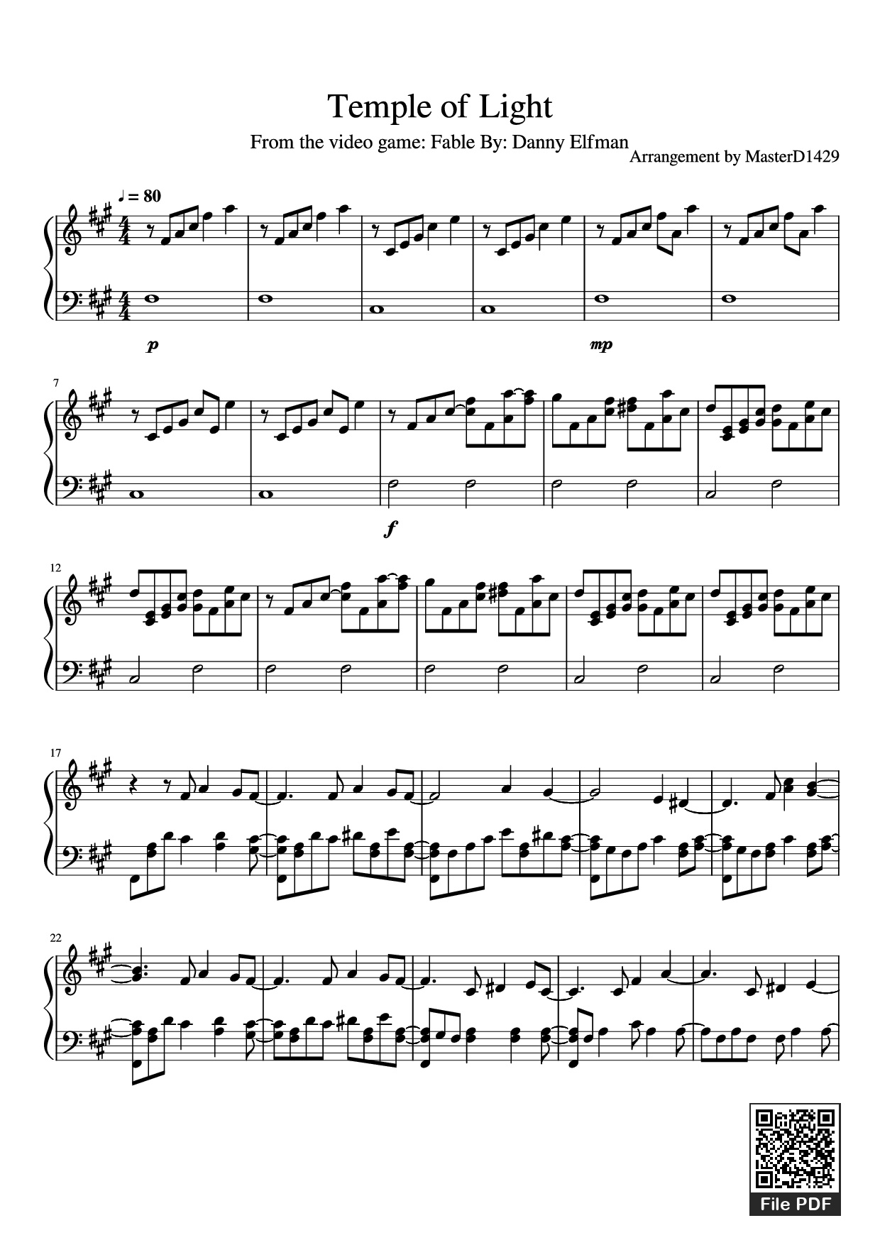 Sheet PDF of Temple of Light Piano