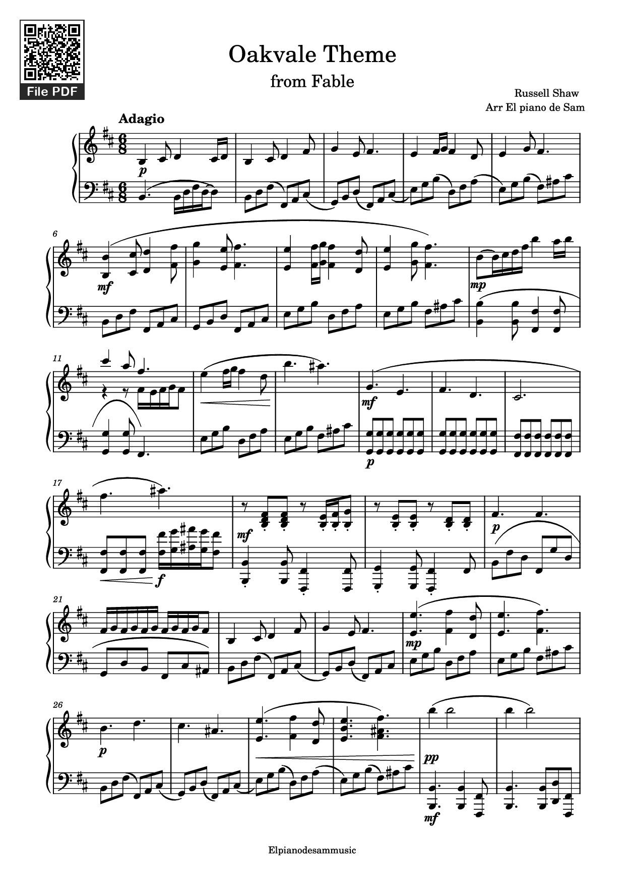 Page 1 of Sheet music PDF Piano Oakvale Theme Piano - Russell Shaw