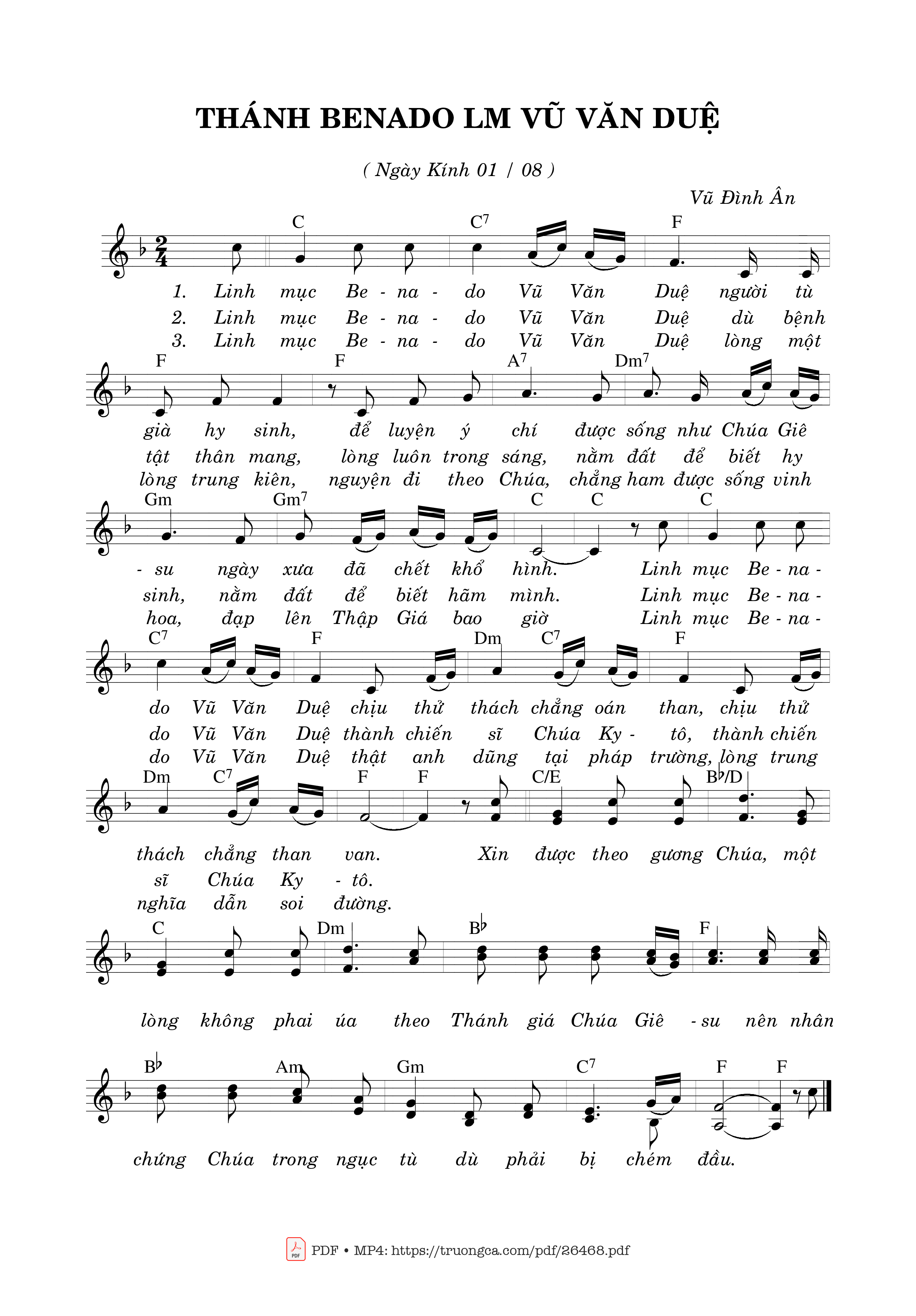 Sheet PDF of Thánh Benado Lm. Vũ Văn Duệ (01.08)