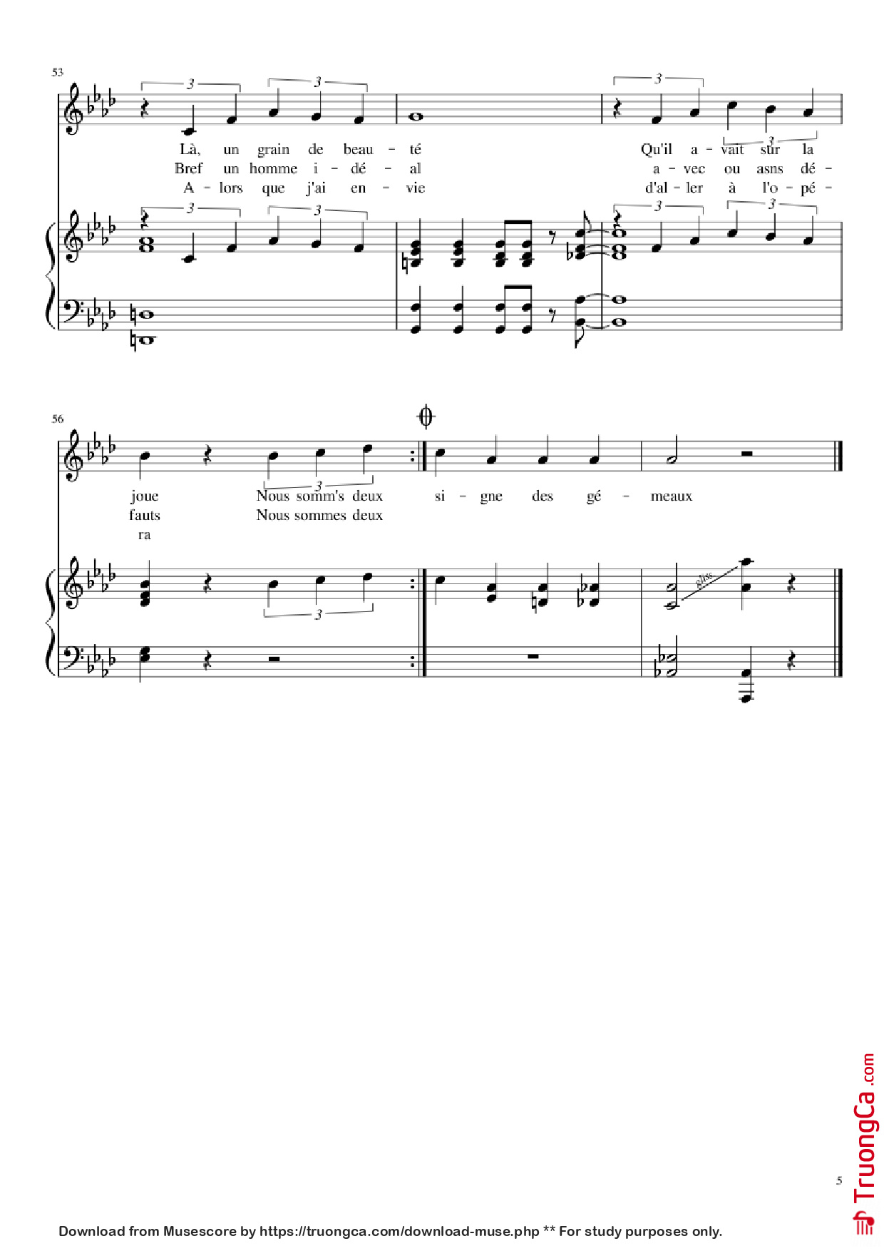 Page 5 of Sheet music PDF Piano Chanson des jumelles Piano - Michel Legrand
