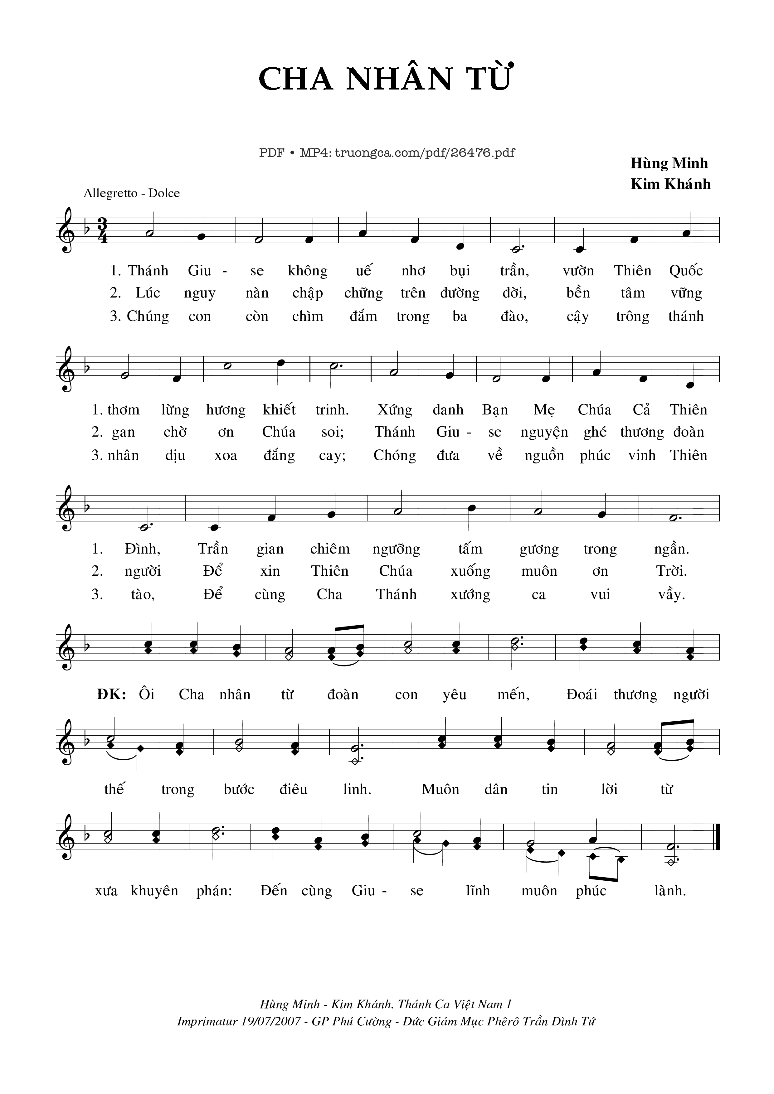 Page 1 of Sheet music PDF Cha Nhân Từ - Kim Khánh