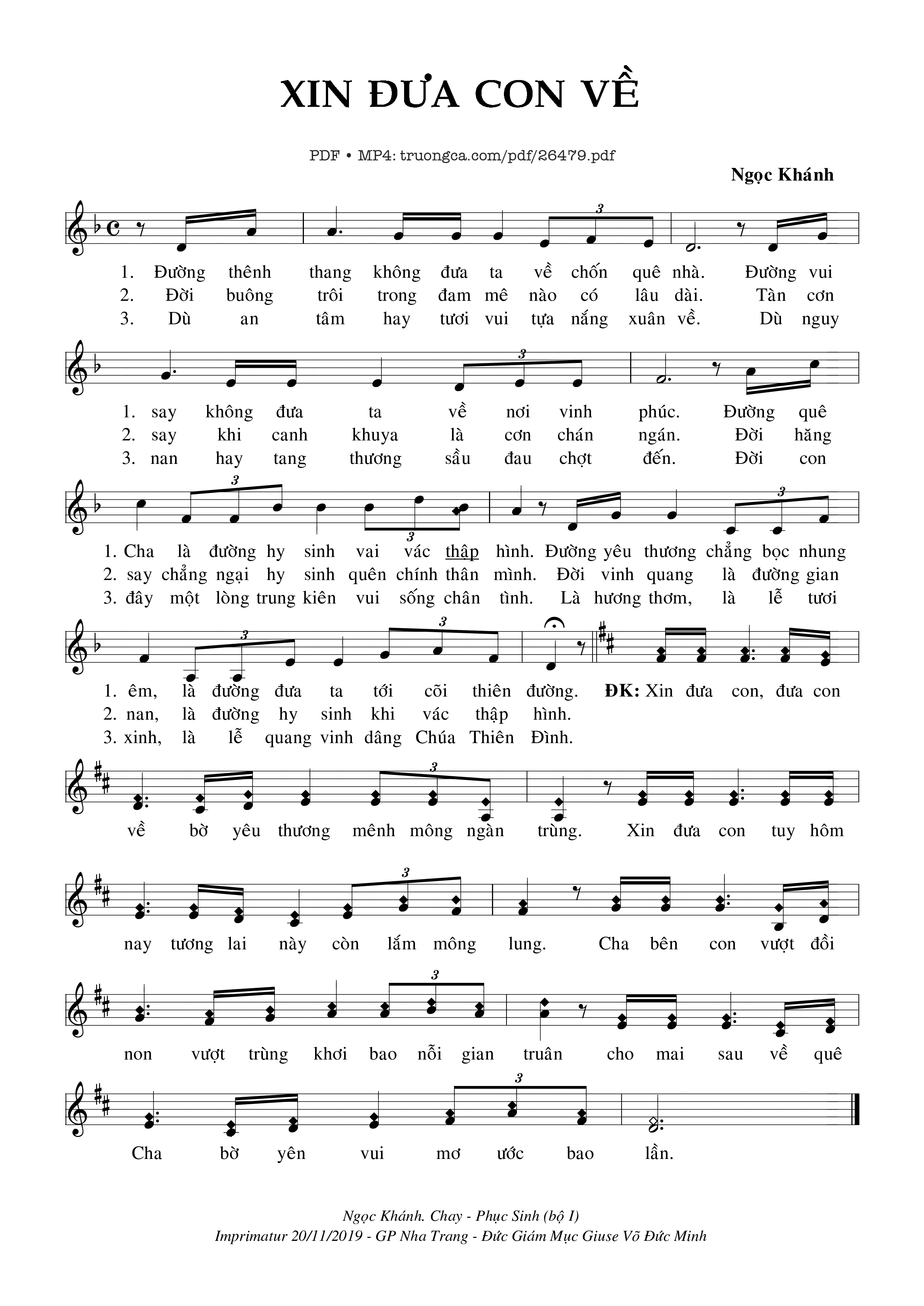 Sheet PDF of Xin Đưa Con Về