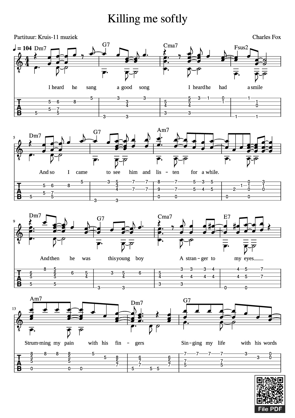 Sheet PDF of Killing me softly Guitar TAB