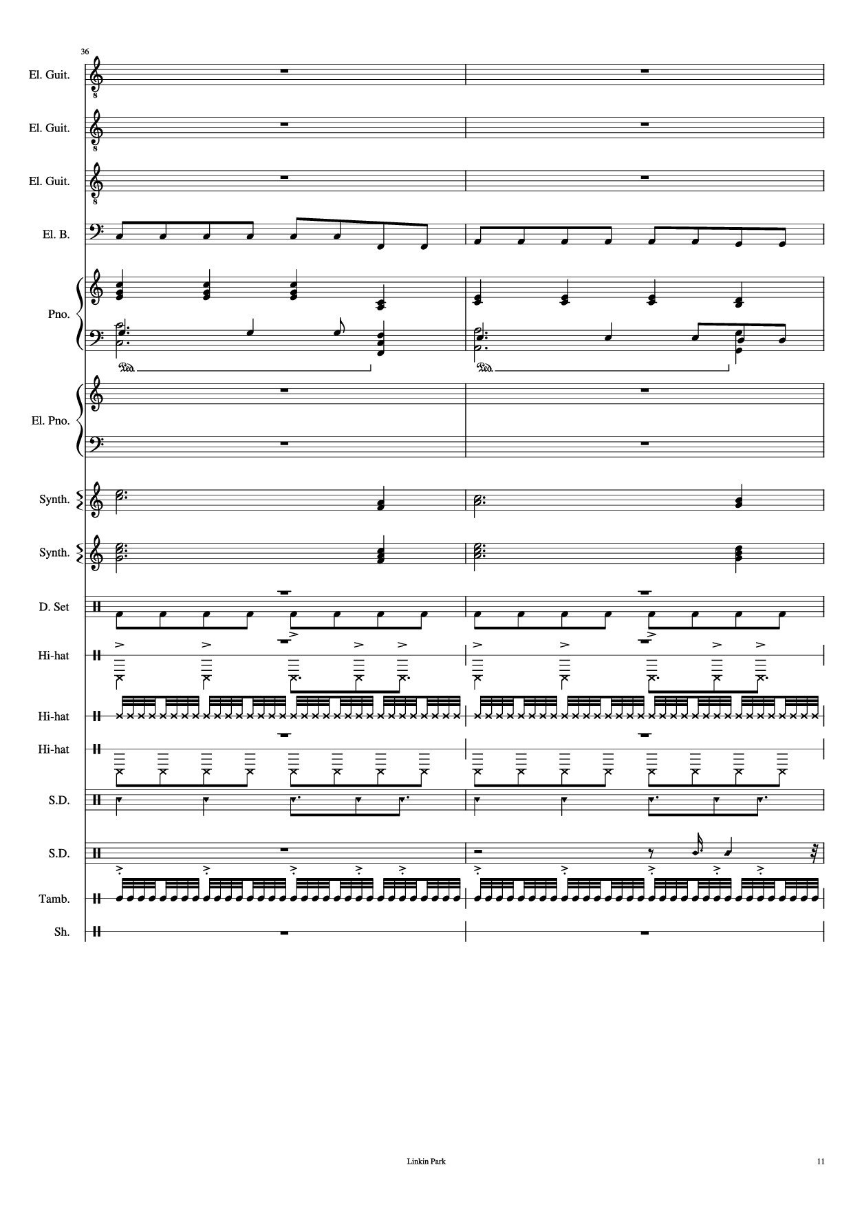 Page 11 of Sheet music PDF Piano Guitar Tab Iridescent Piano - Linkin Park