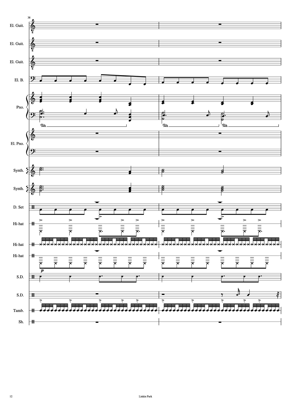 Page 12 of Sheet music PDF Piano Guitar Tab Iridescent Piano - Linkin Park