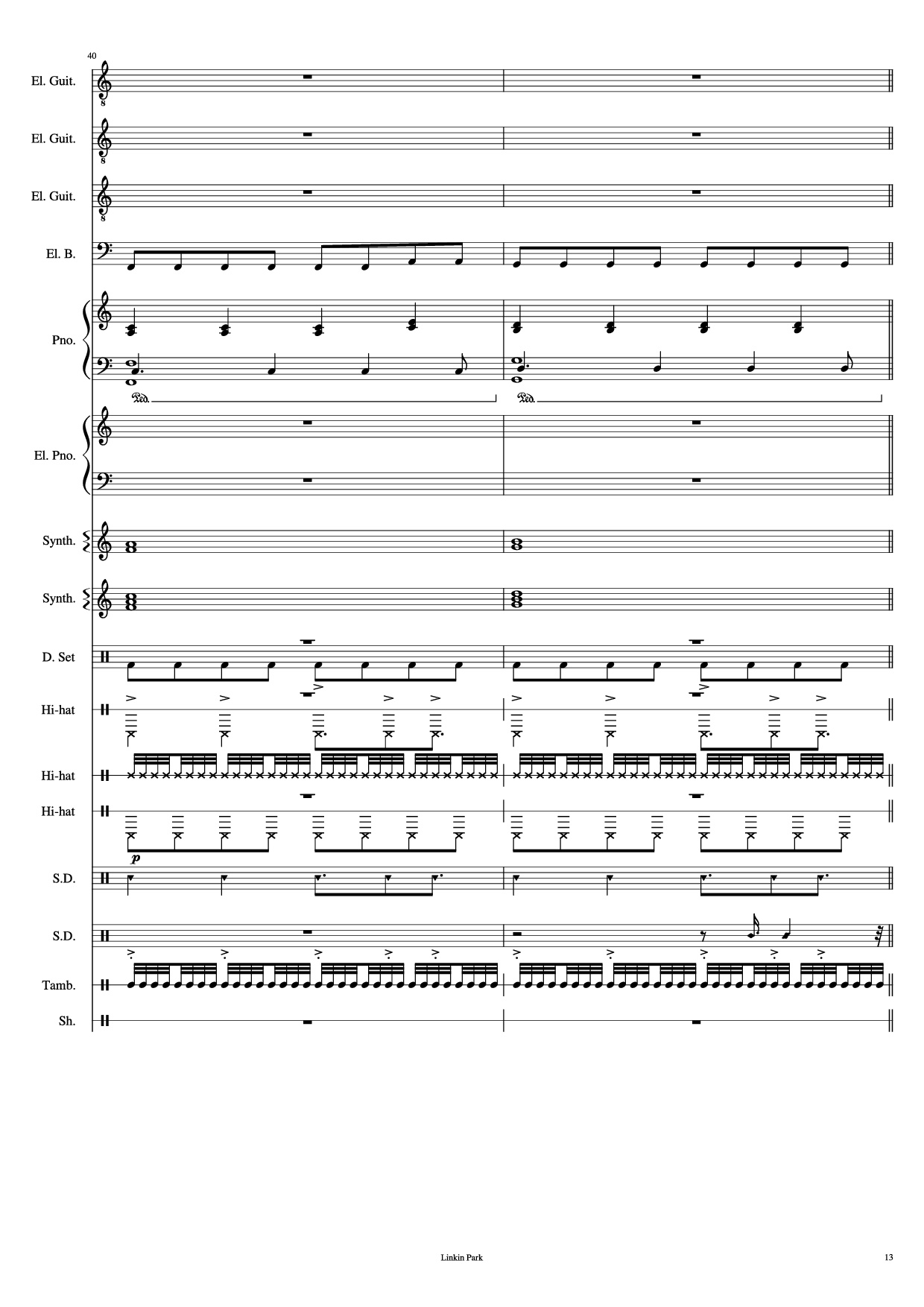 Page 13 of Sheet music PDF Piano Guitar Tab Iridescent Piano - Linkin Park