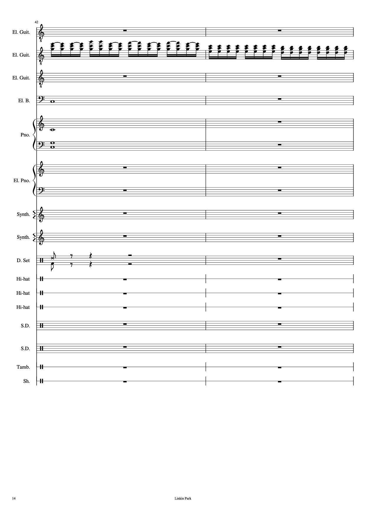 Page 14 of Sheet music PDF Piano Guitar Tab Iridescent Piano - Linkin Park
