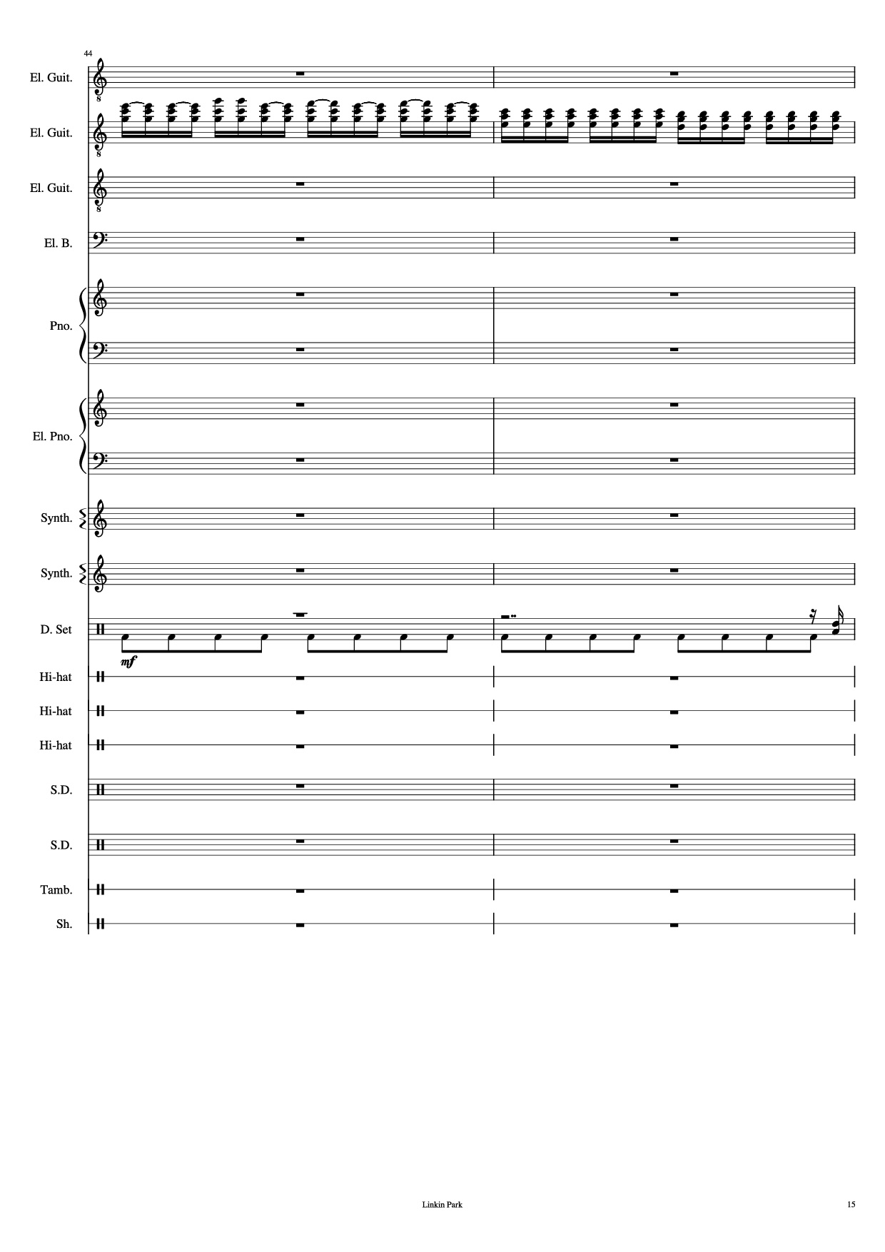Page 15 of Sheet music PDF Piano Guitar Tab Iridescent Piano - Linkin Park