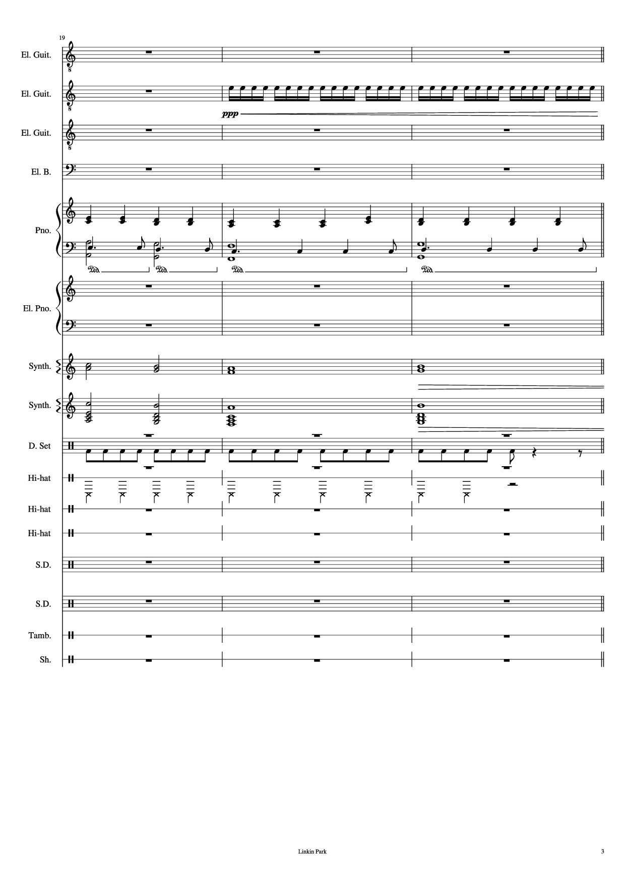 Page 3 of Sheet music PDF Piano Guitar Tab Iridescent Piano - Linkin Park