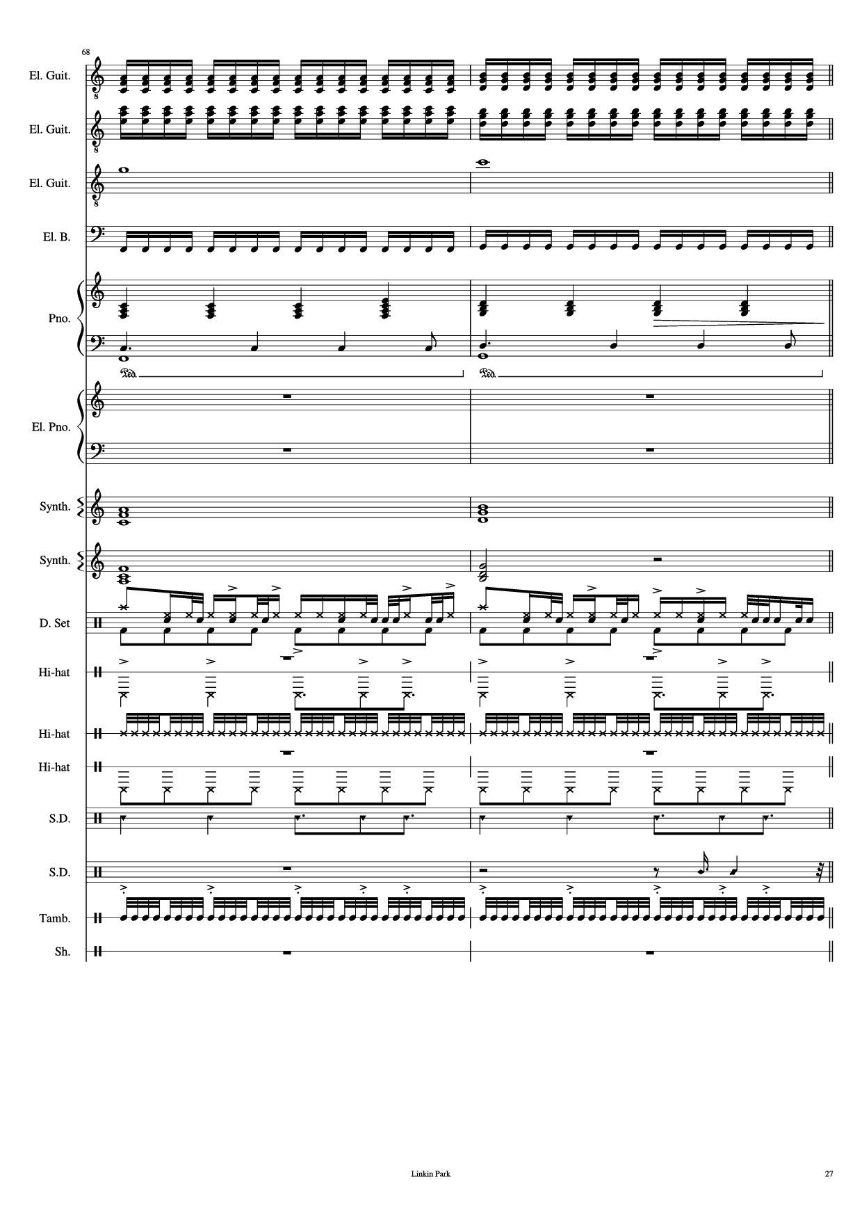 Page 27 of Sheet music PDF Piano Guitar Tab Iridescent Piano - Linkin Park