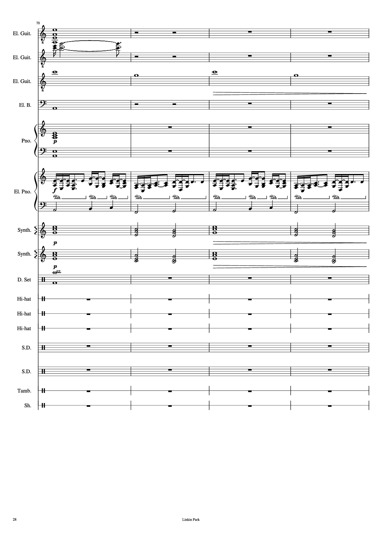 Page 28 of Sheet music PDF Piano Guitar Tab Iridescent Piano - Linkin Park