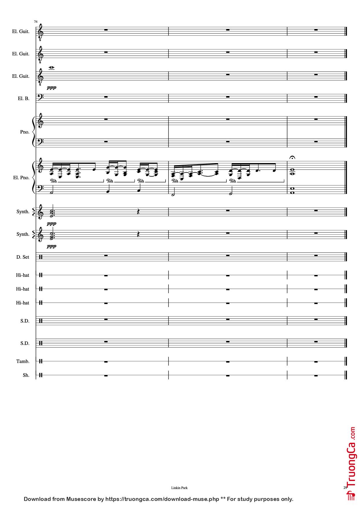 Page 29 of Sheet music PDF Piano Guitar Tab Iridescent Piano - Linkin Park