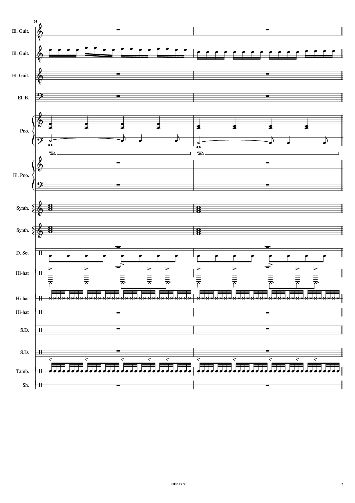 Page 5 of Sheet music PDF Piano Guitar Tab Iridescent Piano - Linkin Park