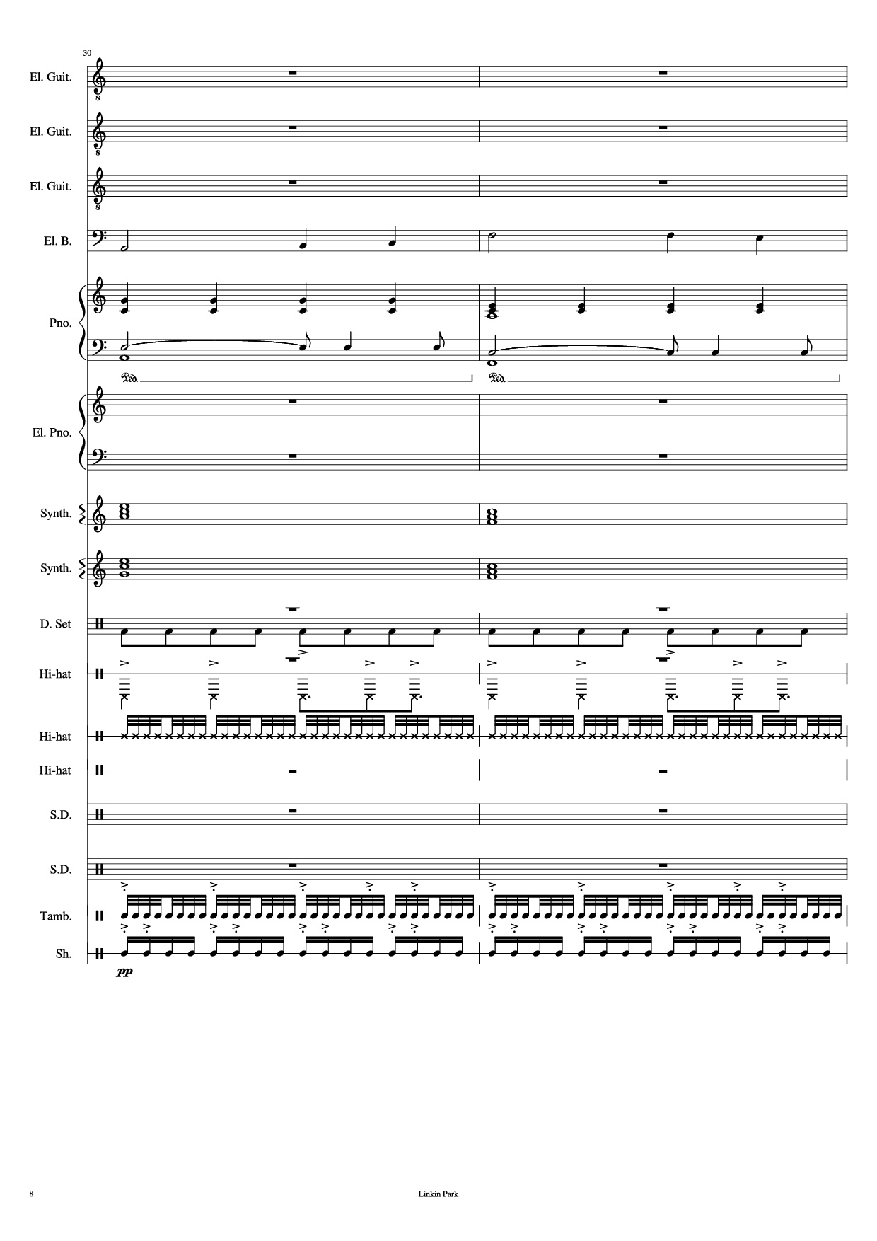 Page 8 of Sheet music PDF Piano Guitar Tab Iridescent Piano - Linkin Park