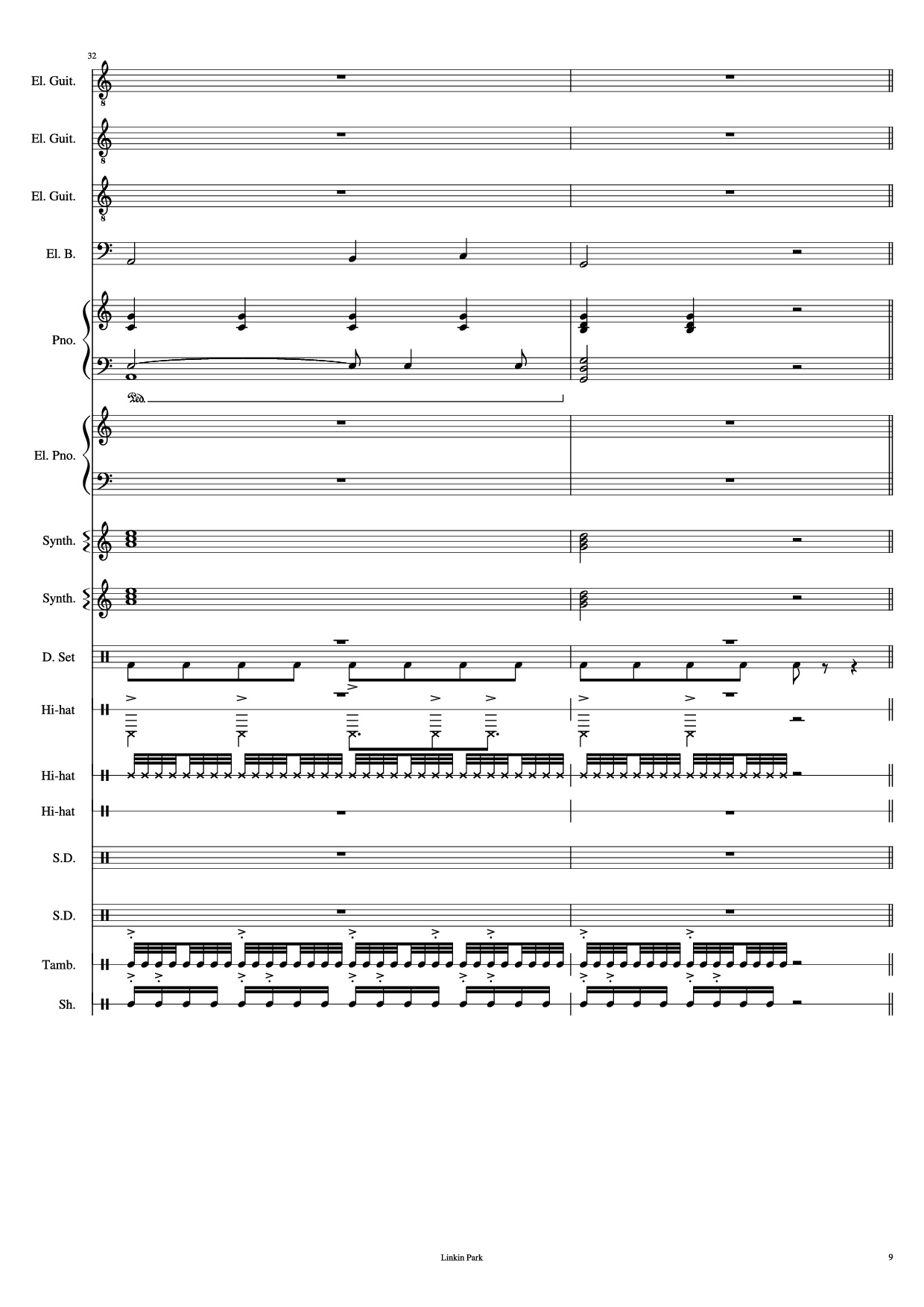Page 9 of Sheet music PDF Piano Guitar Tab Iridescent Piano - Linkin Park