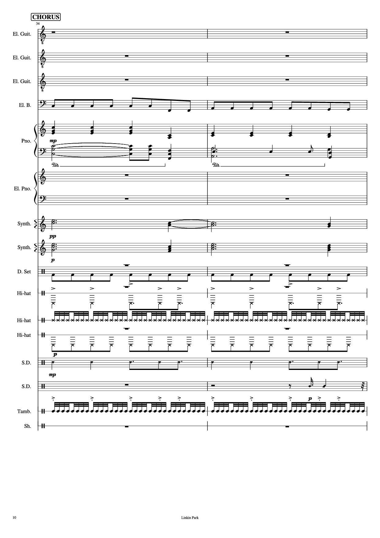 Page 10 of Sheet music PDF Piano Guitar Tab Iridescent Piano - Linkin Park