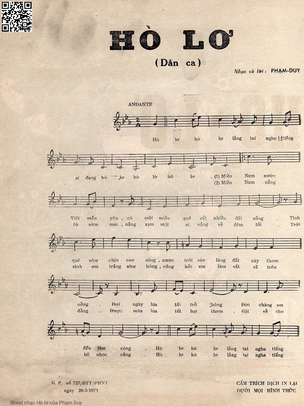 Page 2 of Sheet music PDF Hò lơ - Phạm Duy