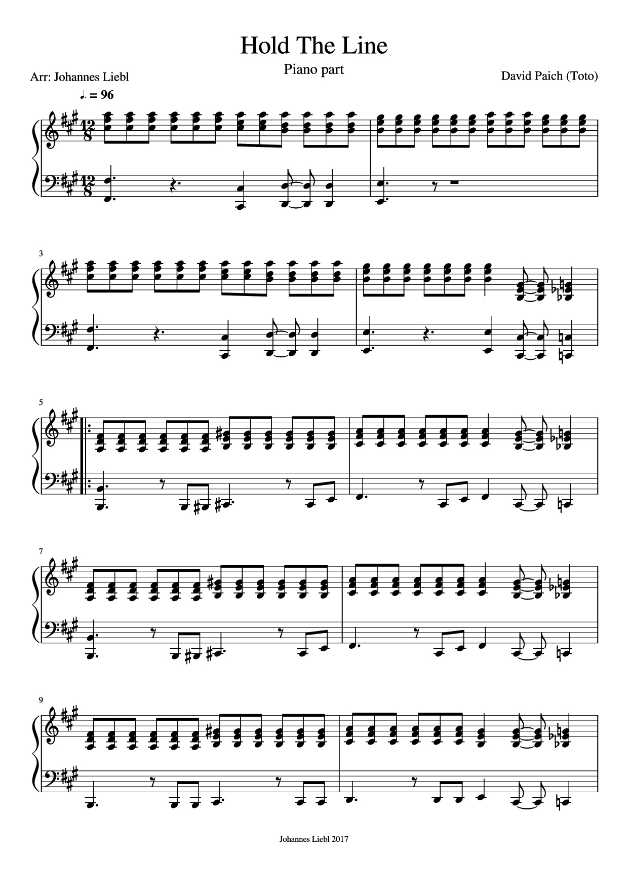 Sheet PDF of Hold The Line Piano