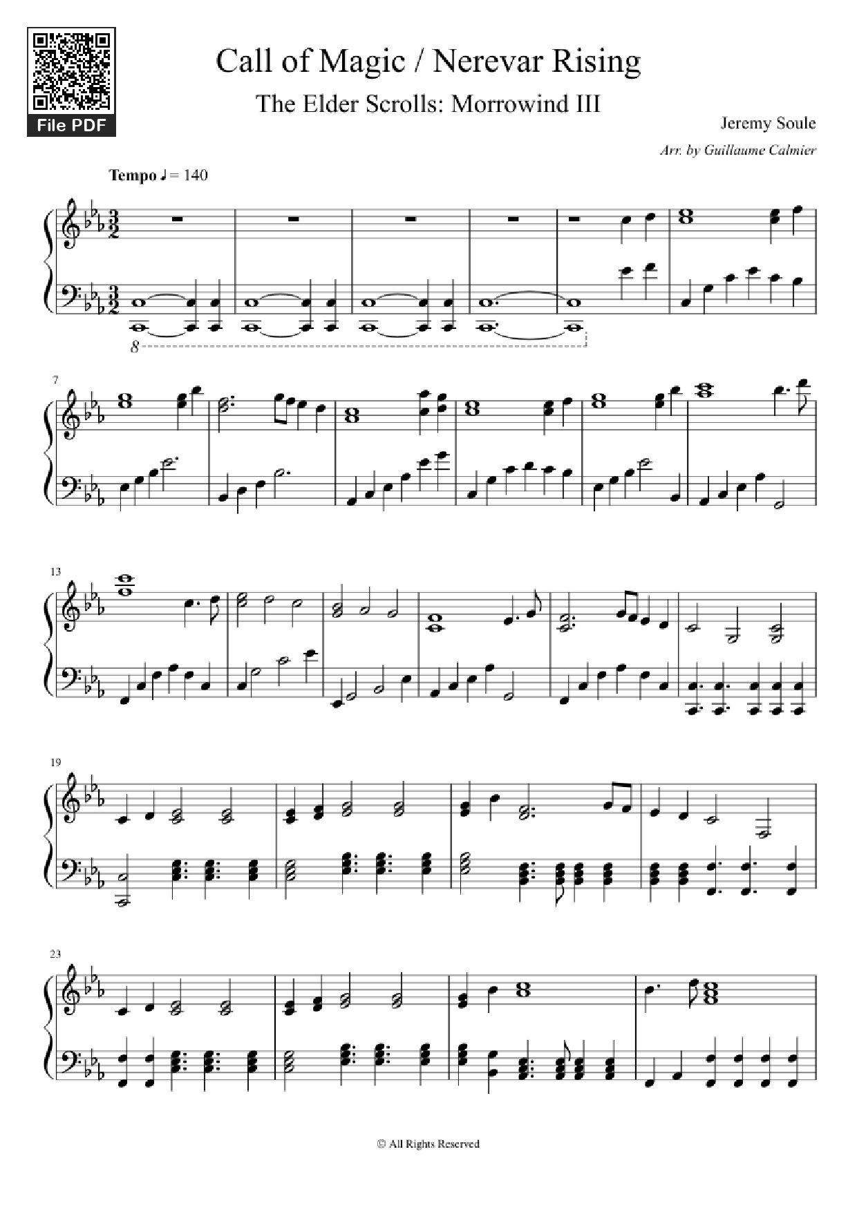 Sheet PDF of Call of Magic / Nerevar Rising Piano