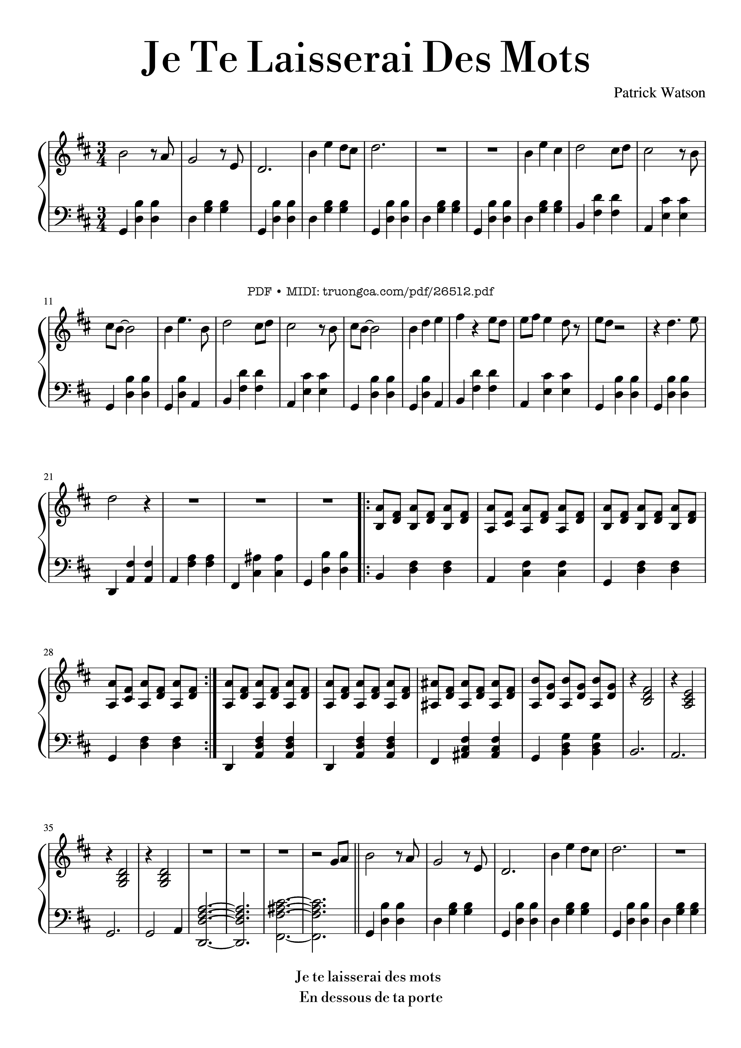 Sheet PDF of Je Te Laisserai Des Mots Piano