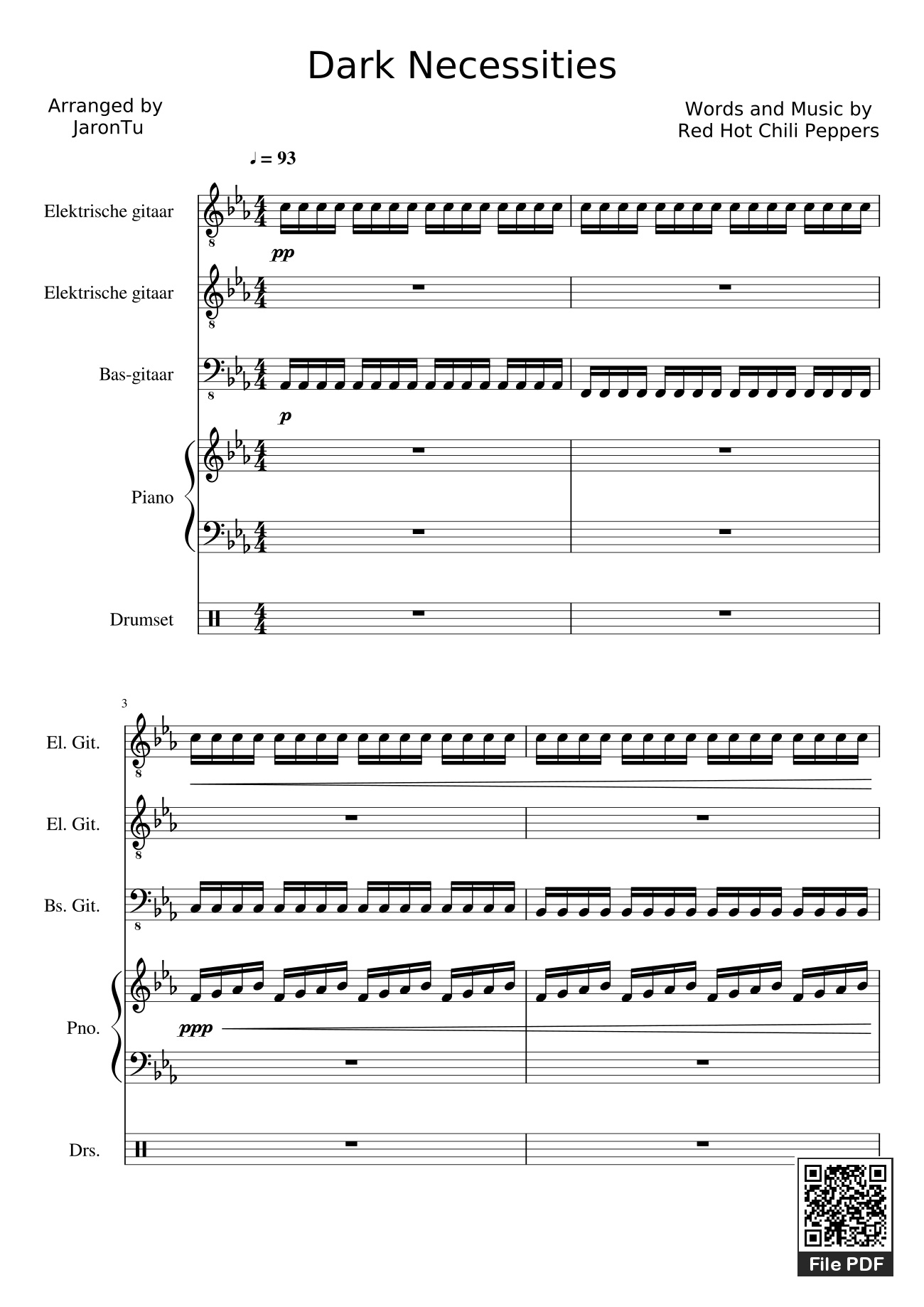 Sheet PDF of Dark Necessities Piano