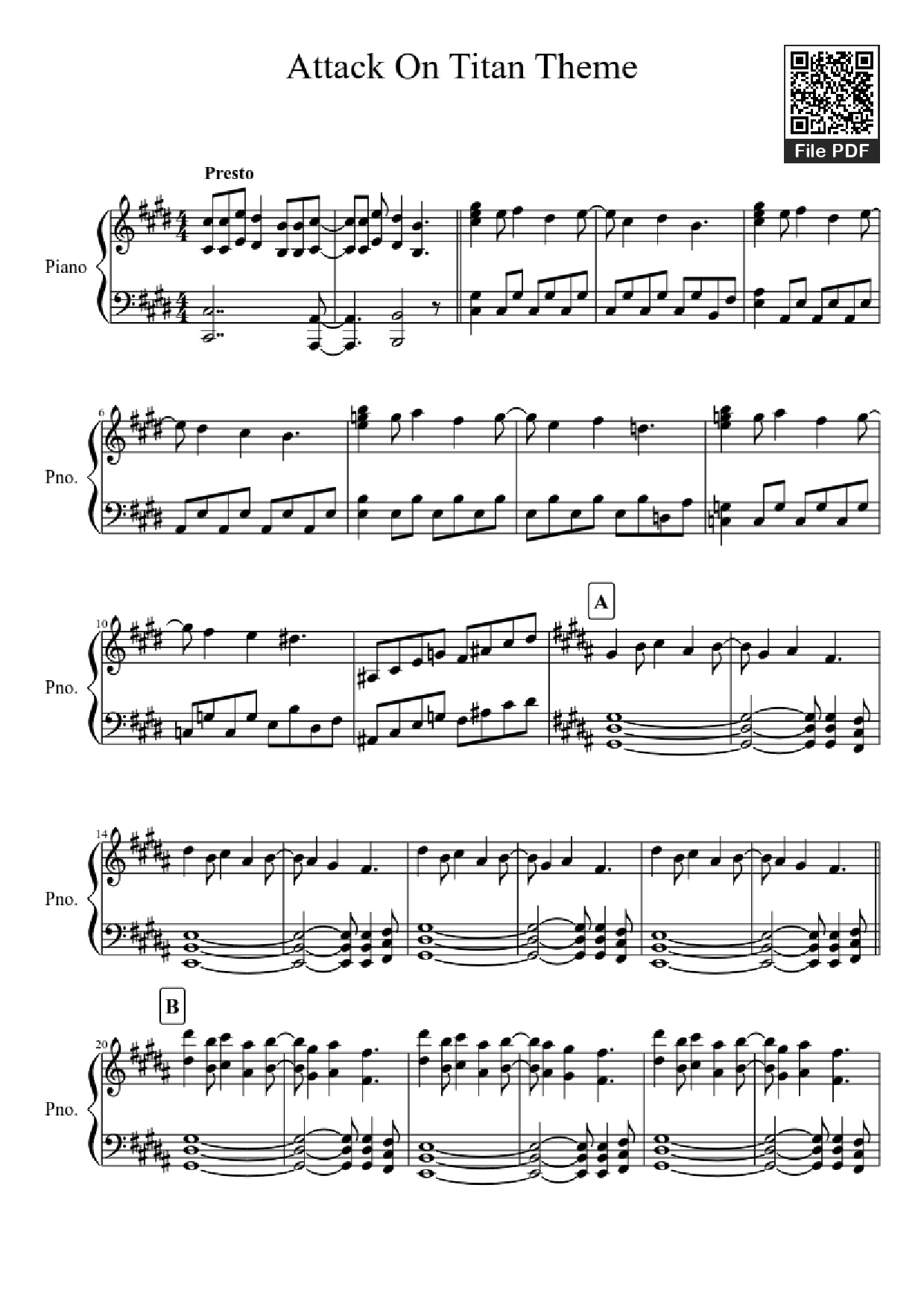 Sheet PDF of Attack On Titan Theme Piano