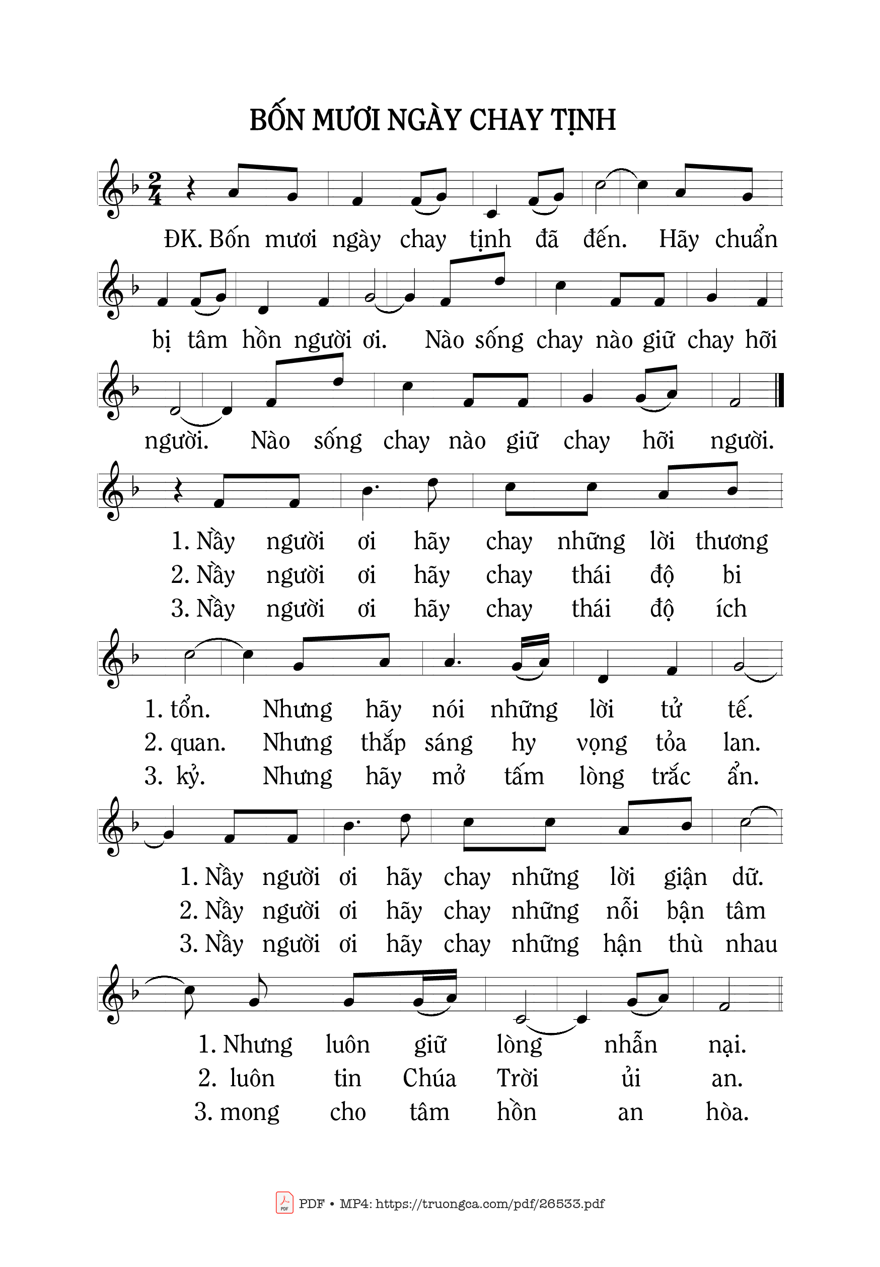 Sheet PDF of Bốn Mươi Ngày Chay Tịnh