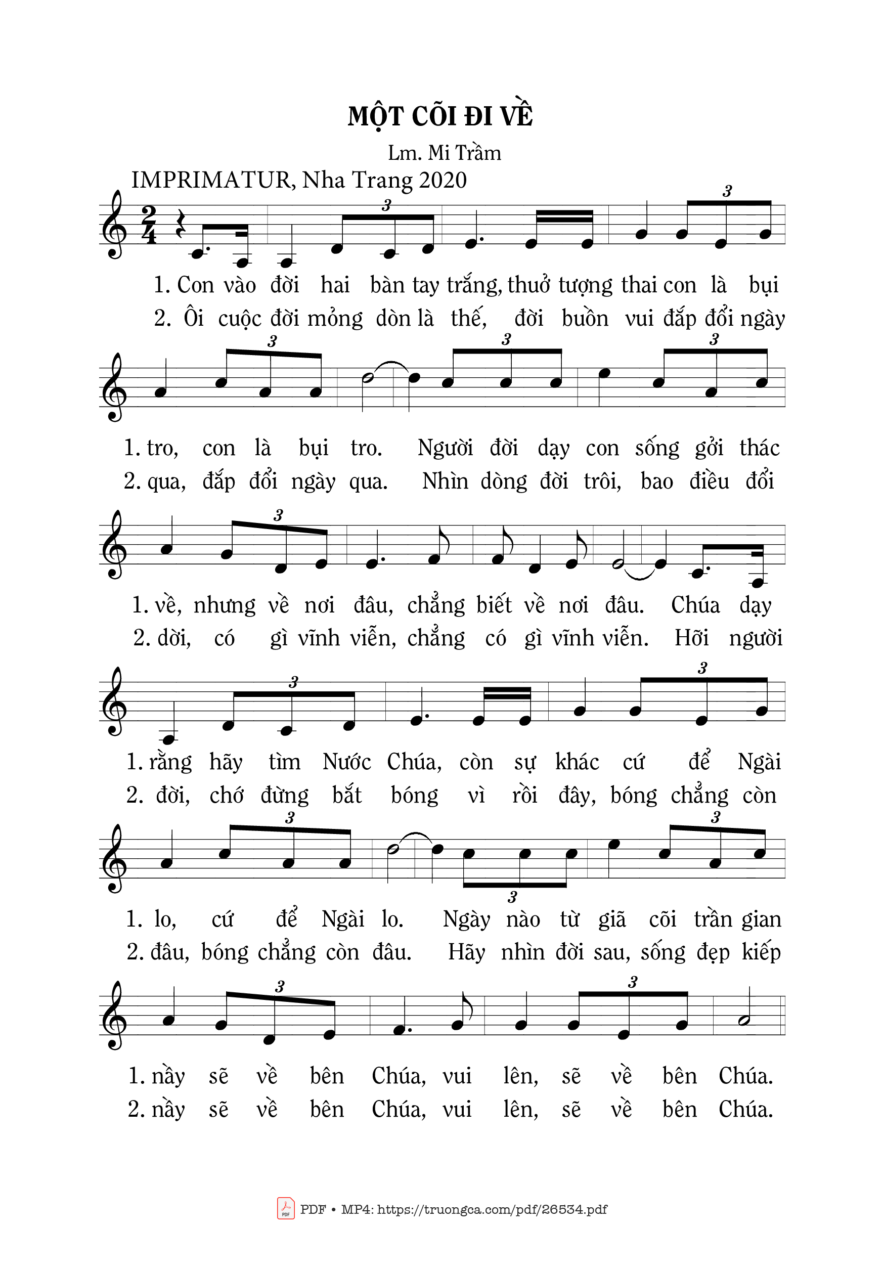 Sheet PDF of Một Cõi Đi Về