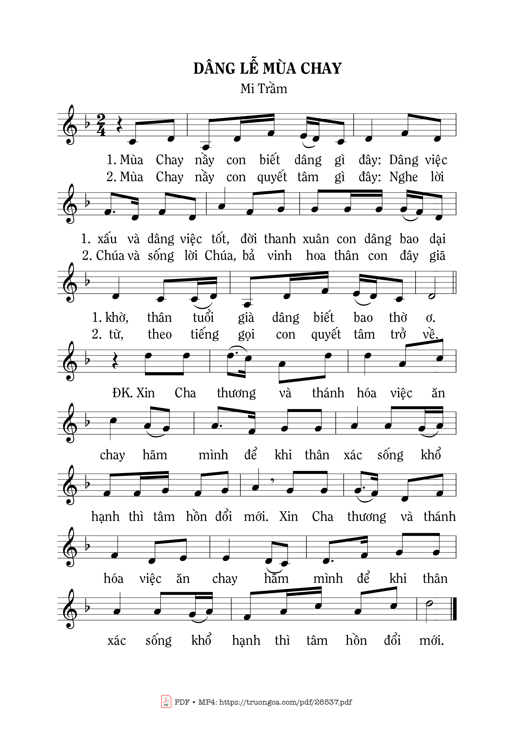 Page 1 of Sheet music PDF Dâng Lễ Mùa Chay - Mi Trầm