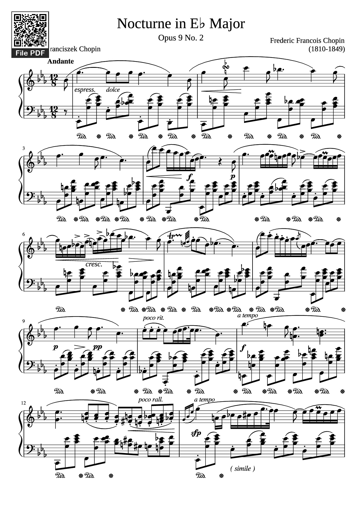 Sheet PDF of Nocturne in E♭ Major, Op.9 No.2