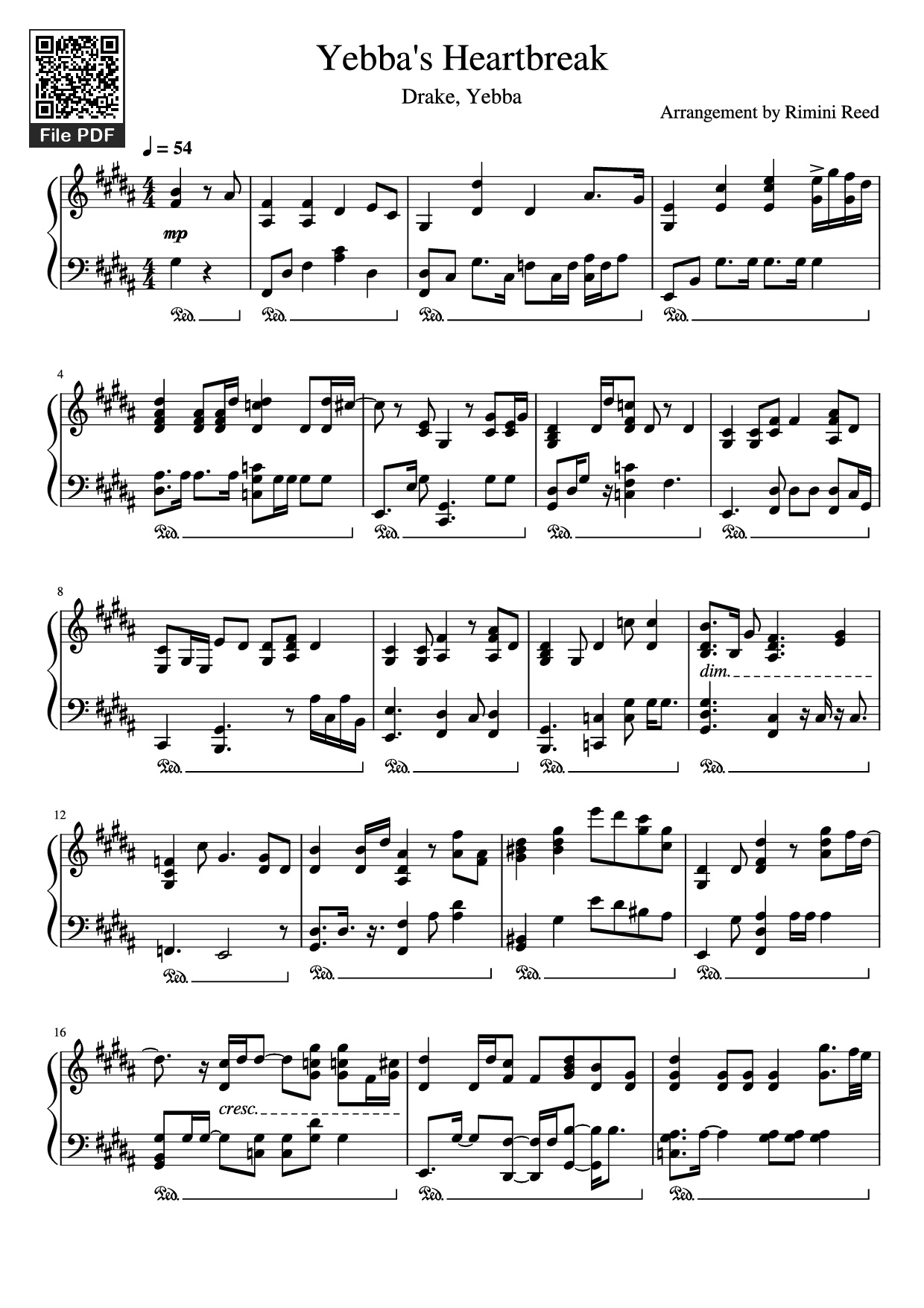 Page 1 of Sheet music PDF Piano Yebba