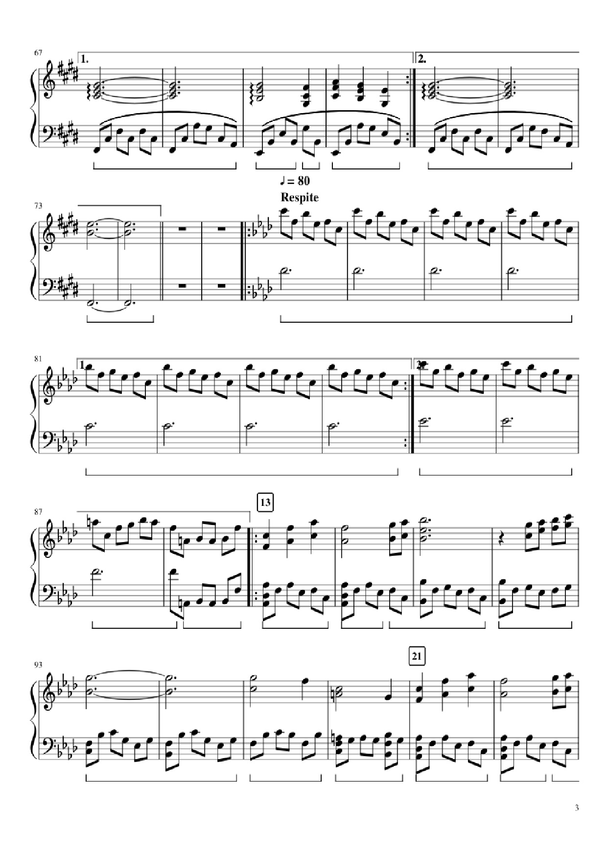 Page 3 of Sheet music PDF Piano An Ending & Respite Piano - Composition by Toby Fox Arrangement by articulatedaffectivity