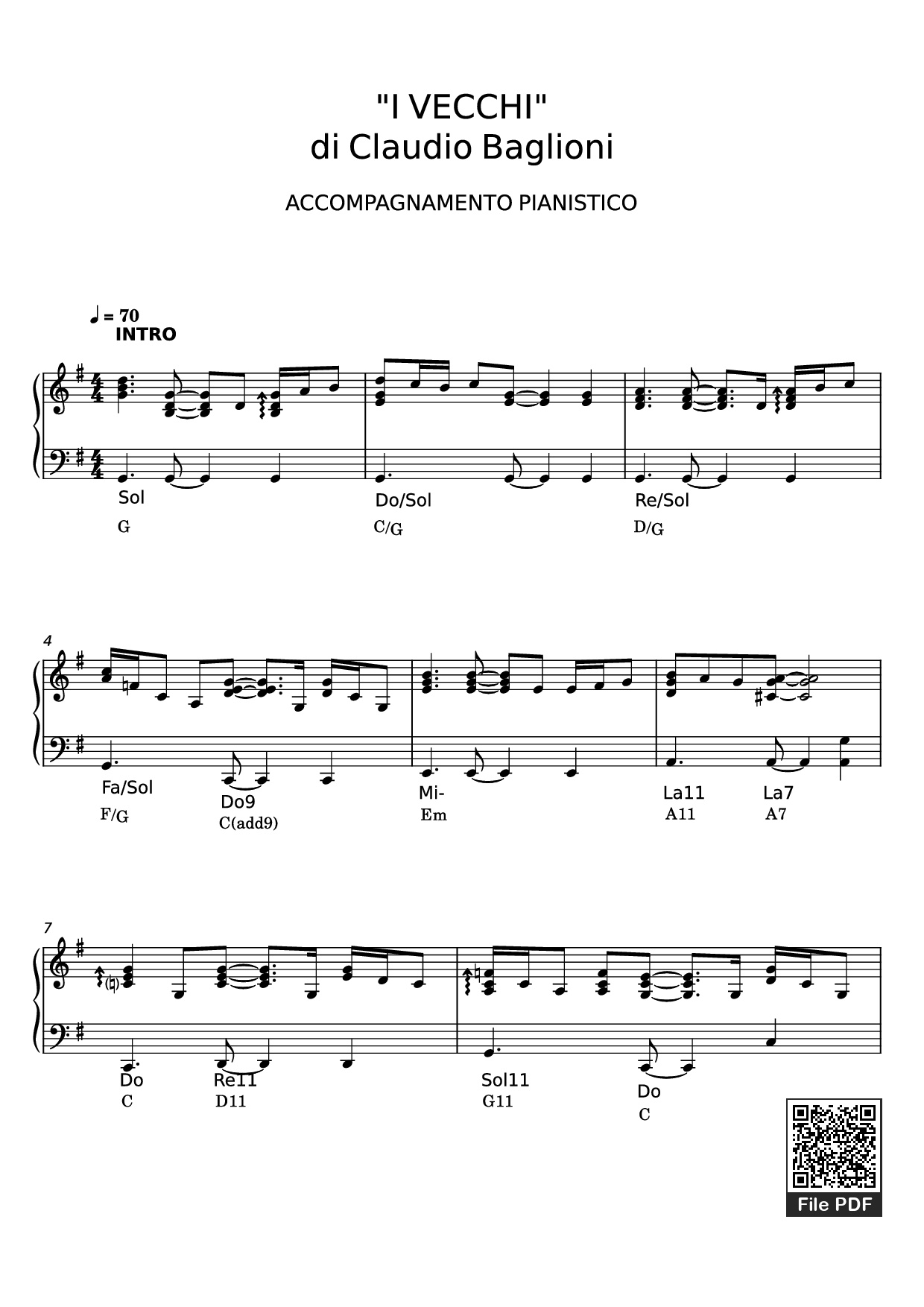 Page 1 of Sheet music PDF Piano I VECCHI di Claudio Baglioni Piano - Claudio Baglioni