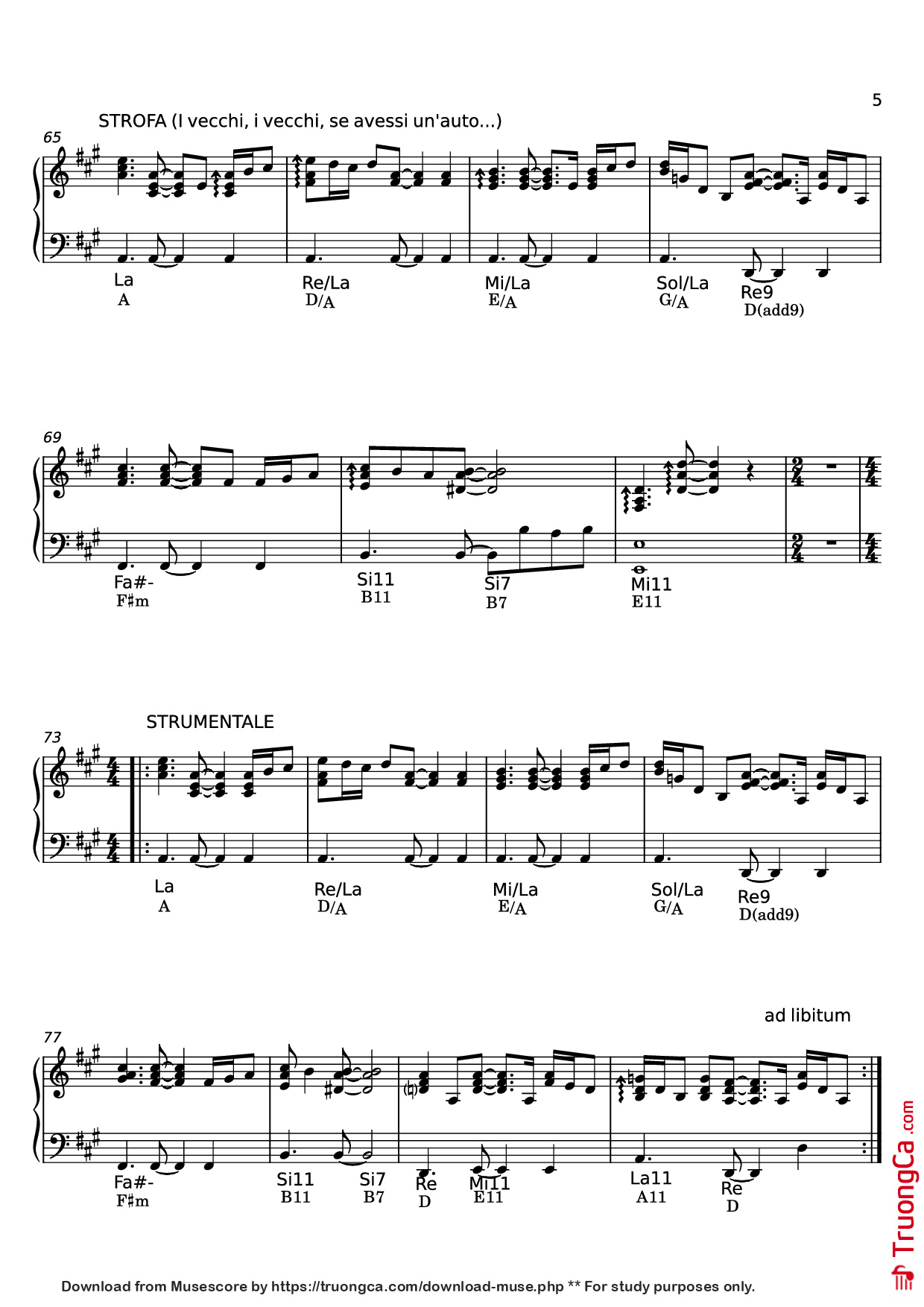 Page 5 of Sheet music PDF Piano I VECCHI di Claudio Baglioni Piano - Claudio Baglioni