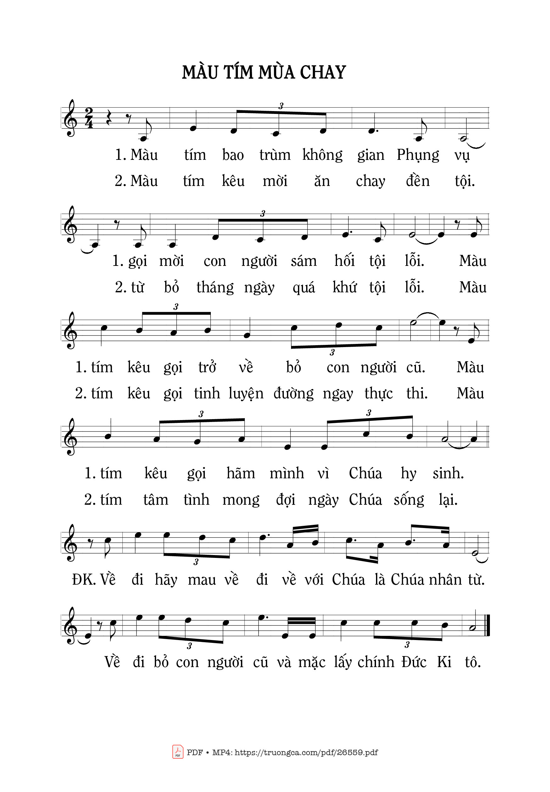 Sheet PDF of Màu Tím Mùa Chay