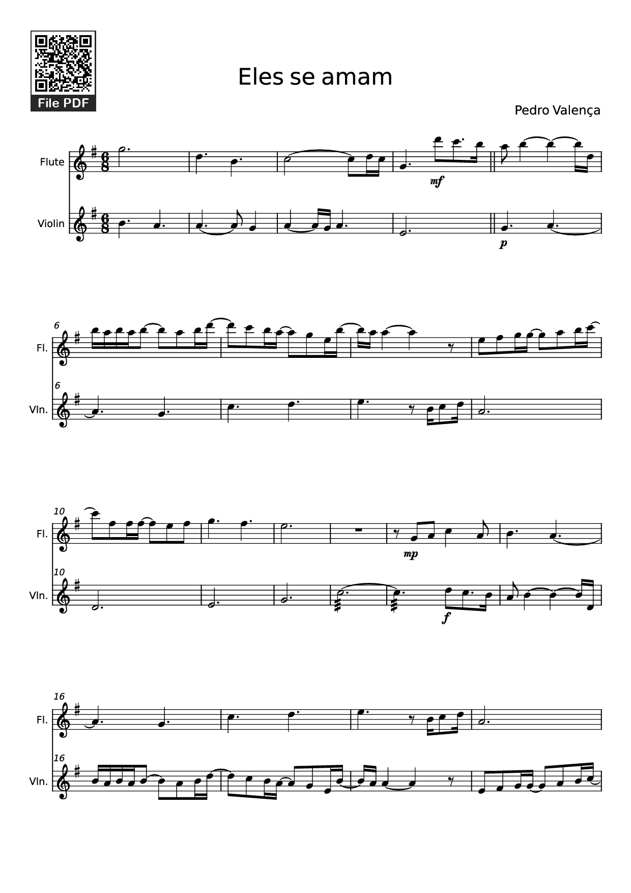 Page 1 of Sheet music PDF Eles se amam Violin - Pedro Valença