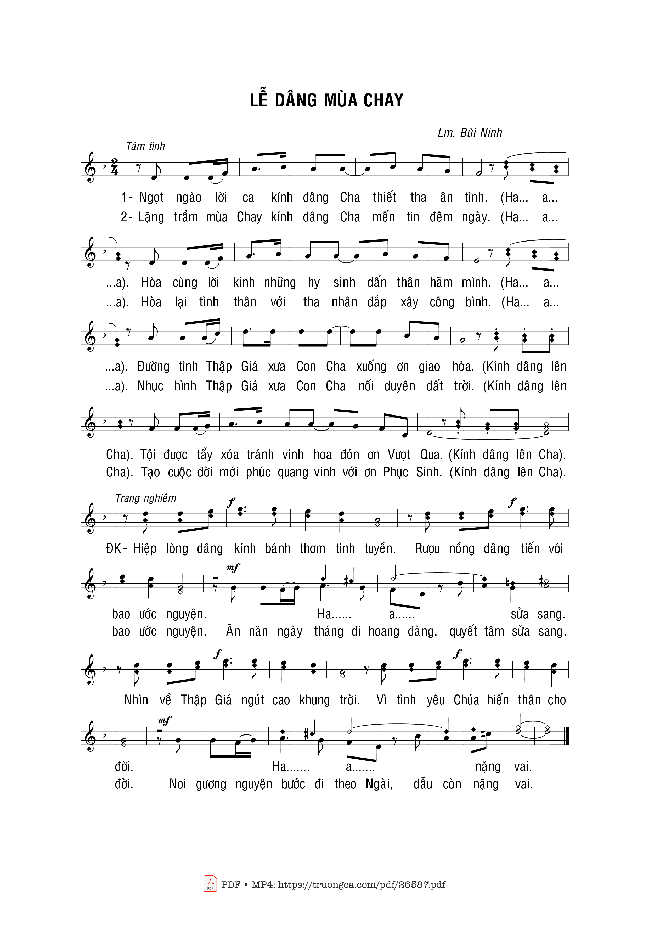 Sheet PDF of Lễ Dâng Mùa Chay