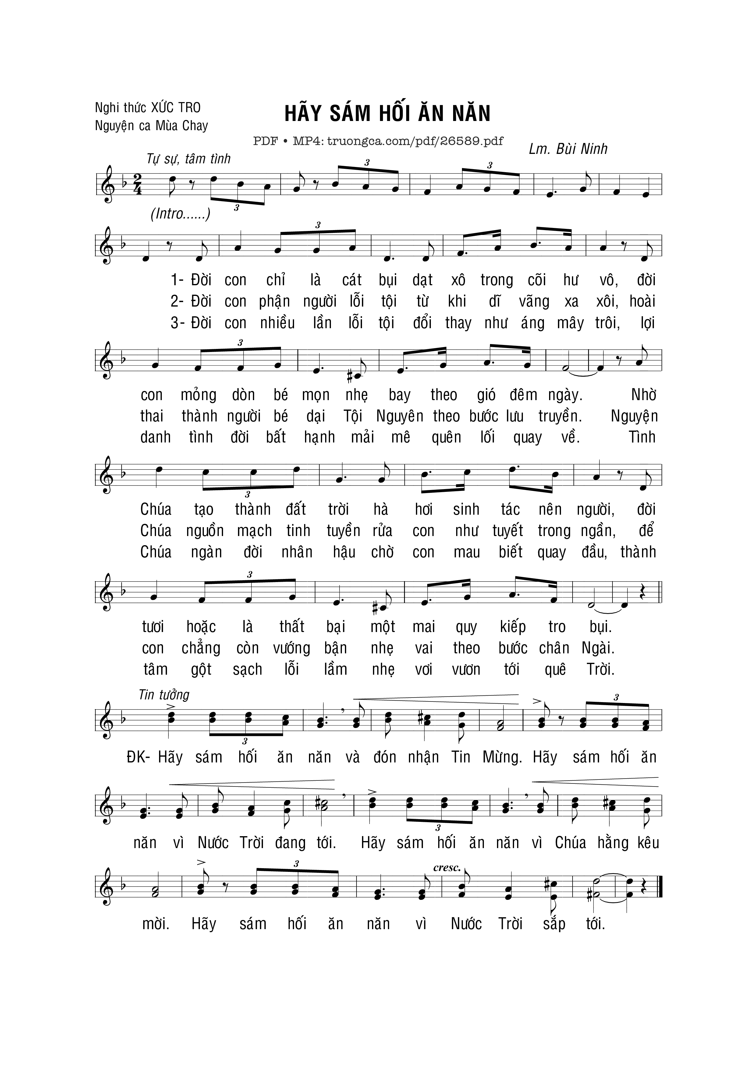 Page 1 of Sheet music PDF Hãy Sám Hối Ăn Năn - Bùi Ninh