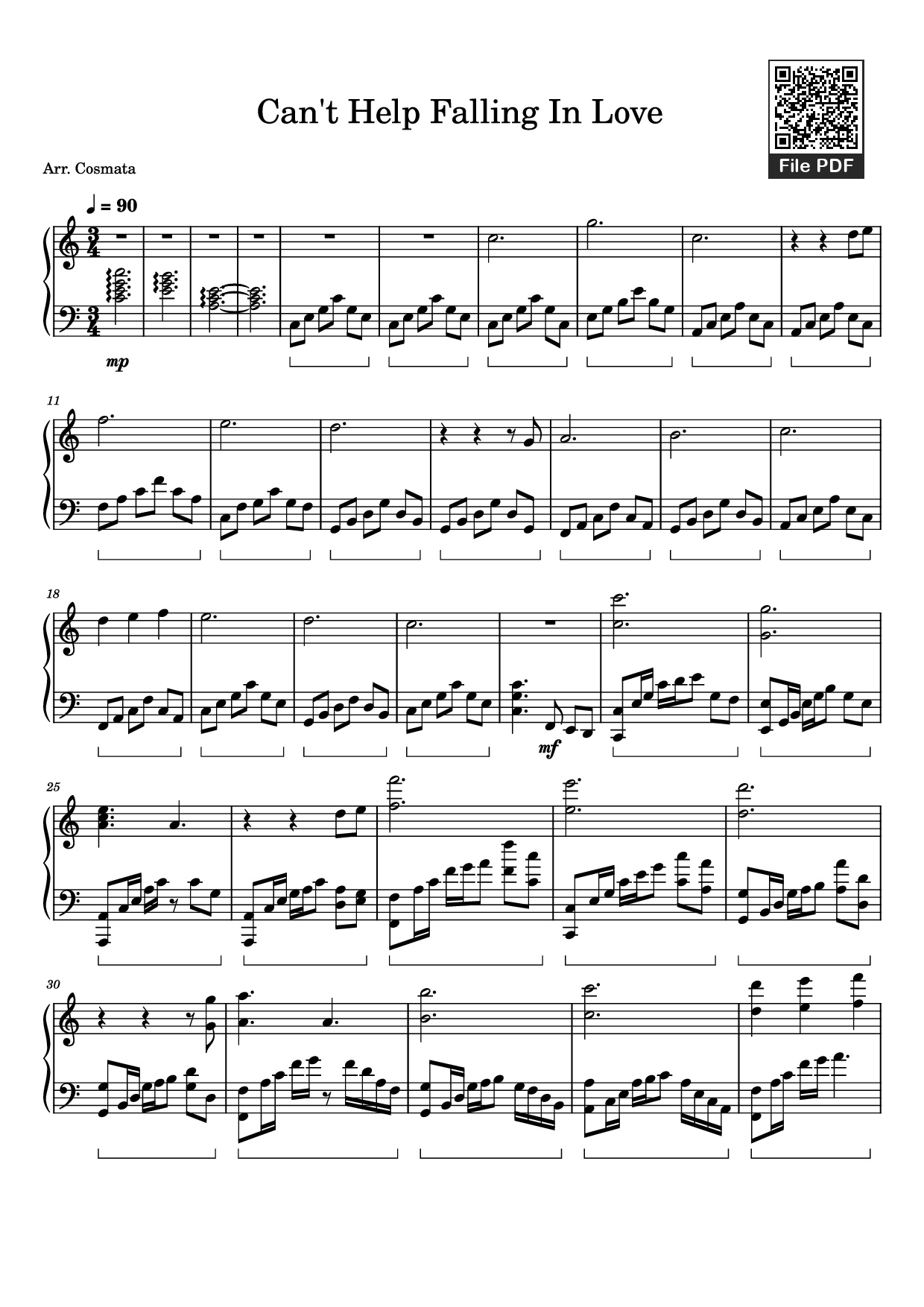 Sheet PDF of Can't Help Falling In Love Piano