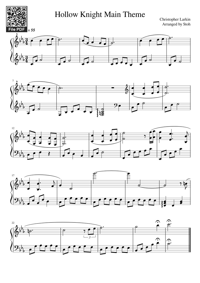 Page 1 of Sheet music PDF Hollow Knight Main Theme Piano - Stoh