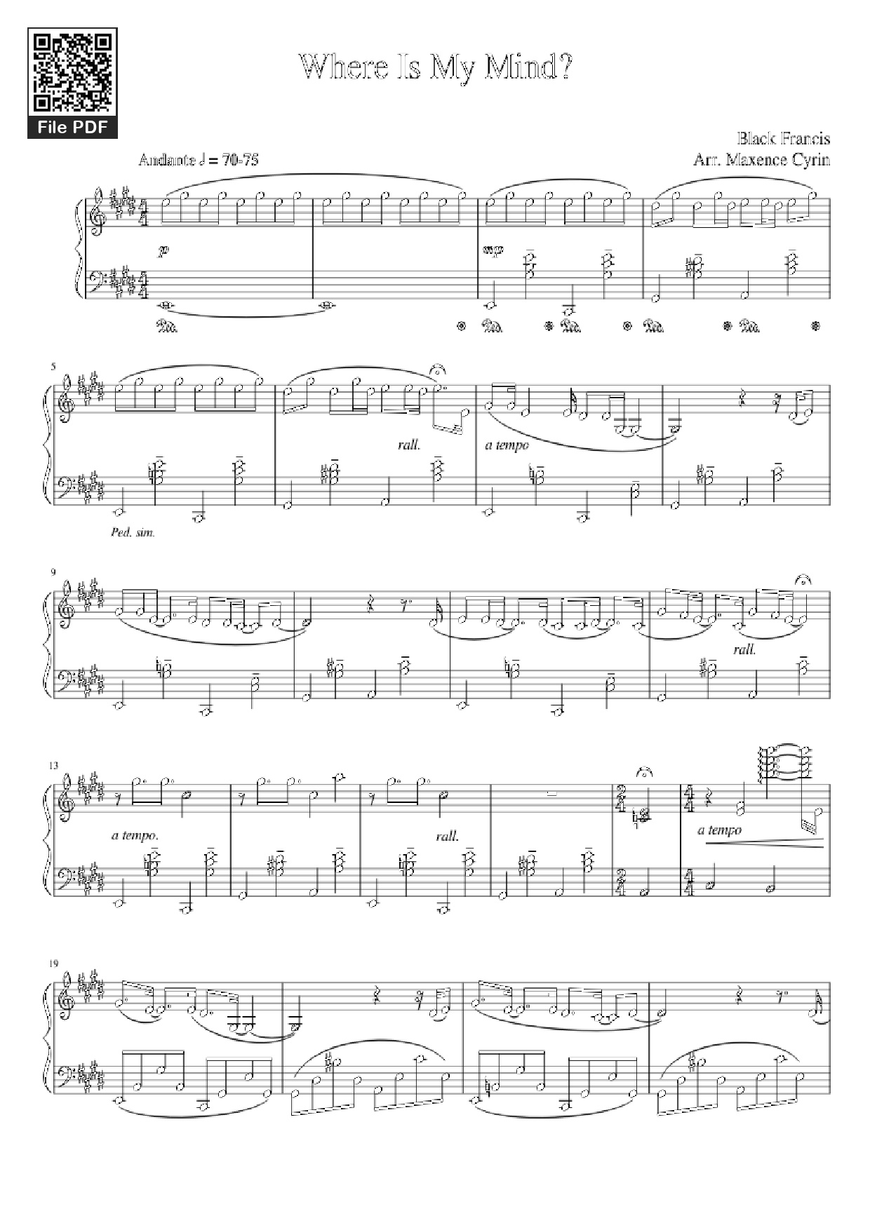 Sheet PDF of Where Is My Mind? Piano