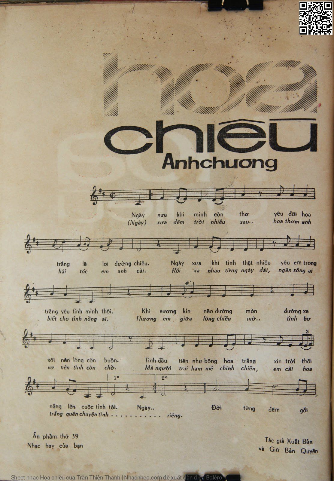 Page 2 of Sheet music PDF Hoa chiều - Trần Thiện Thanh
